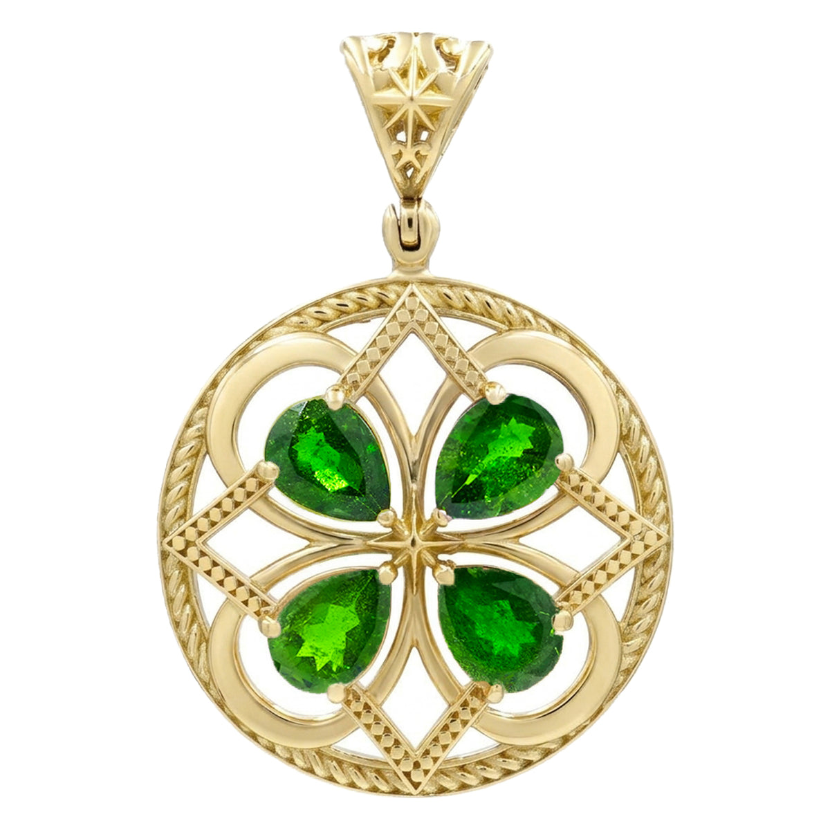 Starborn Chrome Diopside Four Petal Flower Pendant in Nordic Gold