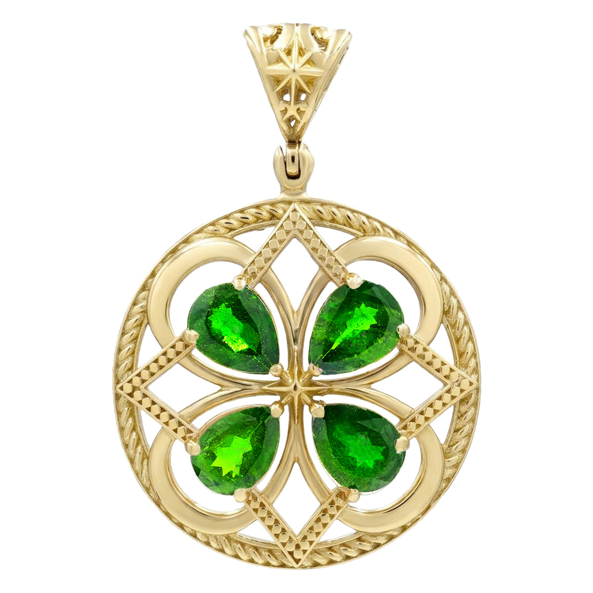 Starborn Chrome Diopside Four Petal Flower Pendant in Nordic Gold