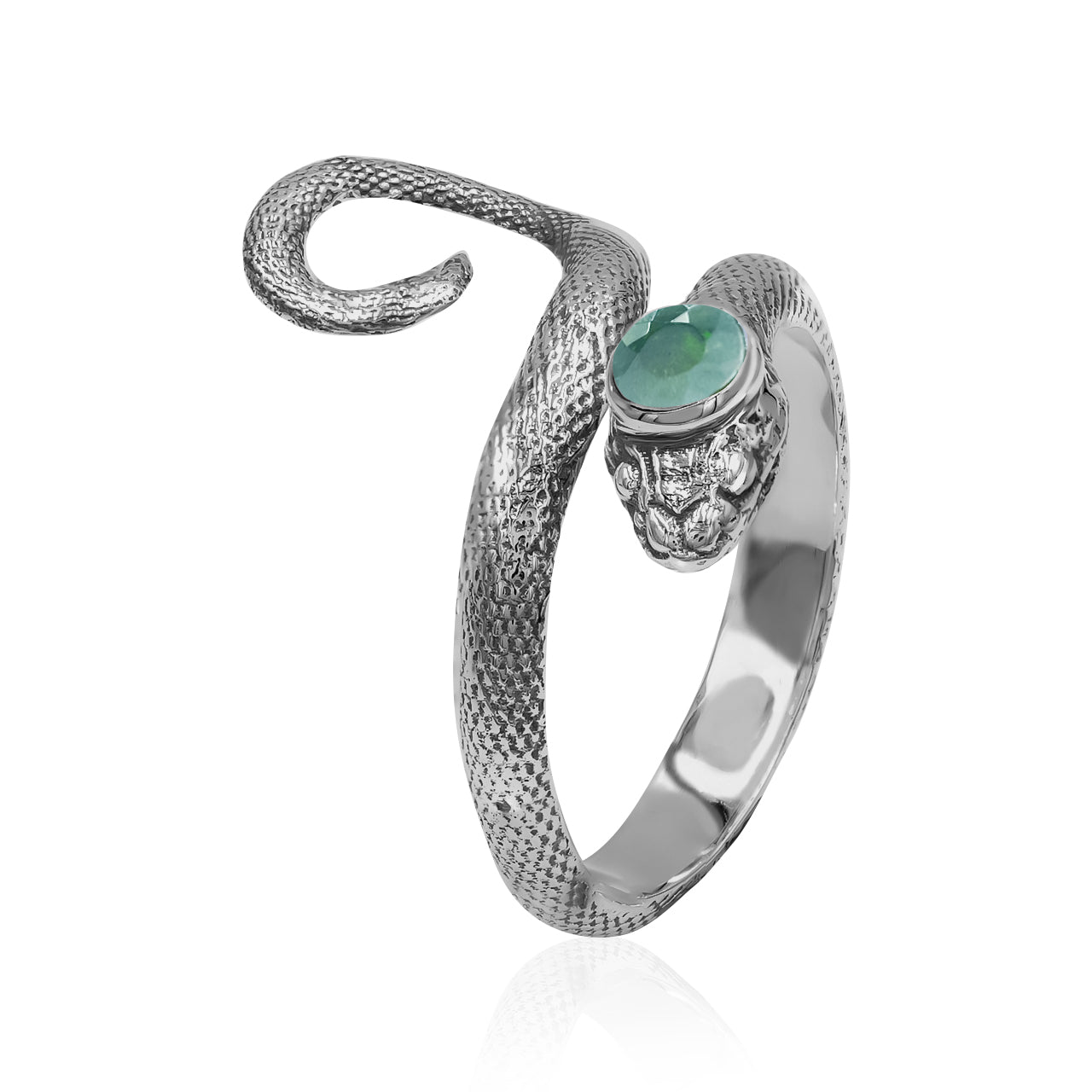 Starborn – Spiralförmiger Schlangenring mit facettiertem Chromdiopsid in Sterlingsilber