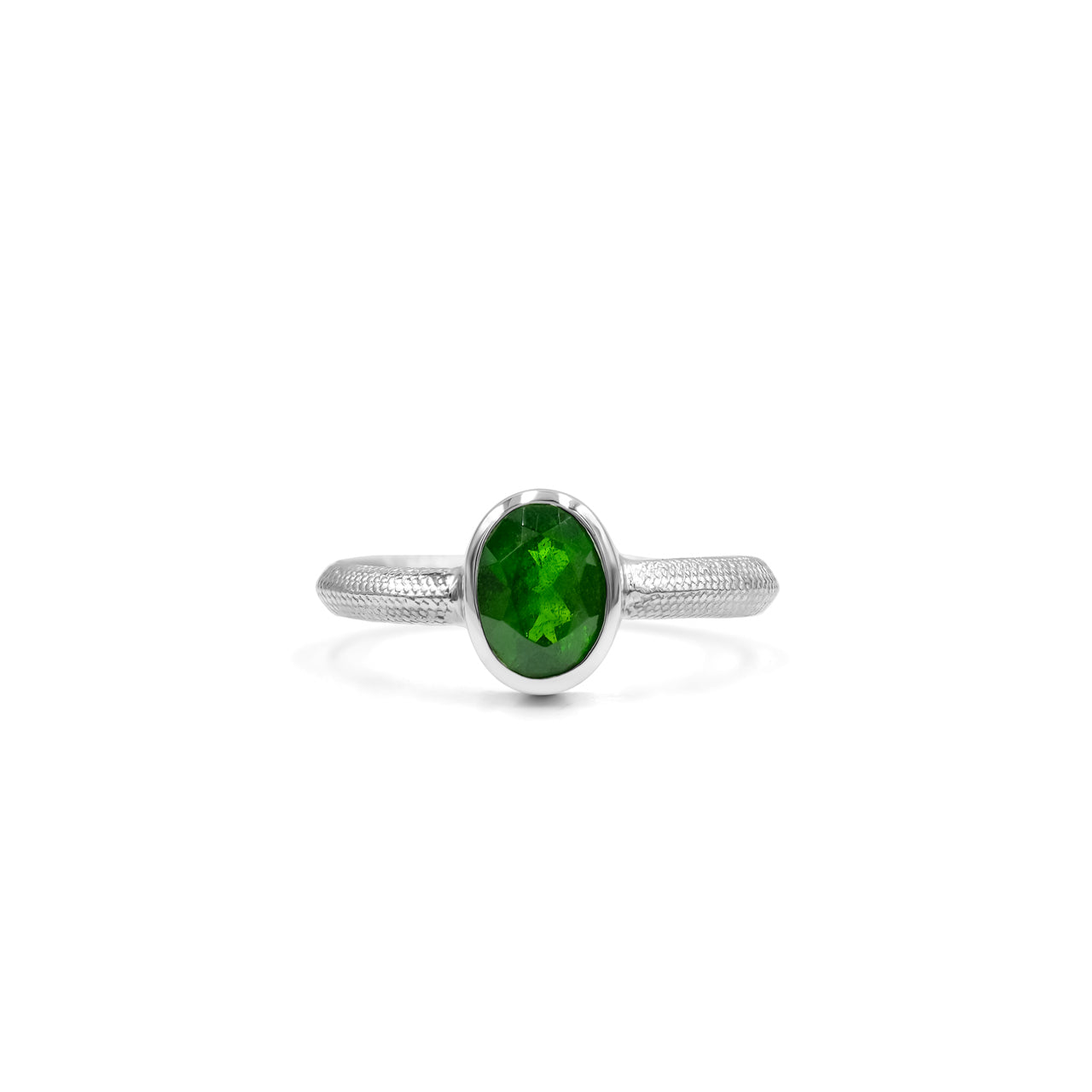 Starborn Ouroboros Ring with Faceted Chrome Diopside in Sterling Silver