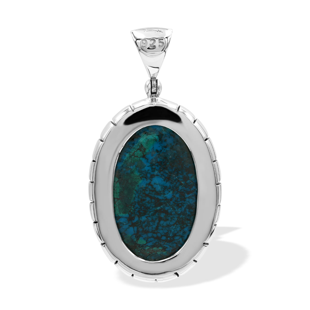 Starborn Chrysocolla Oval Pendant Featuring Striped Accent Bezel Pendant in Sterling Silver