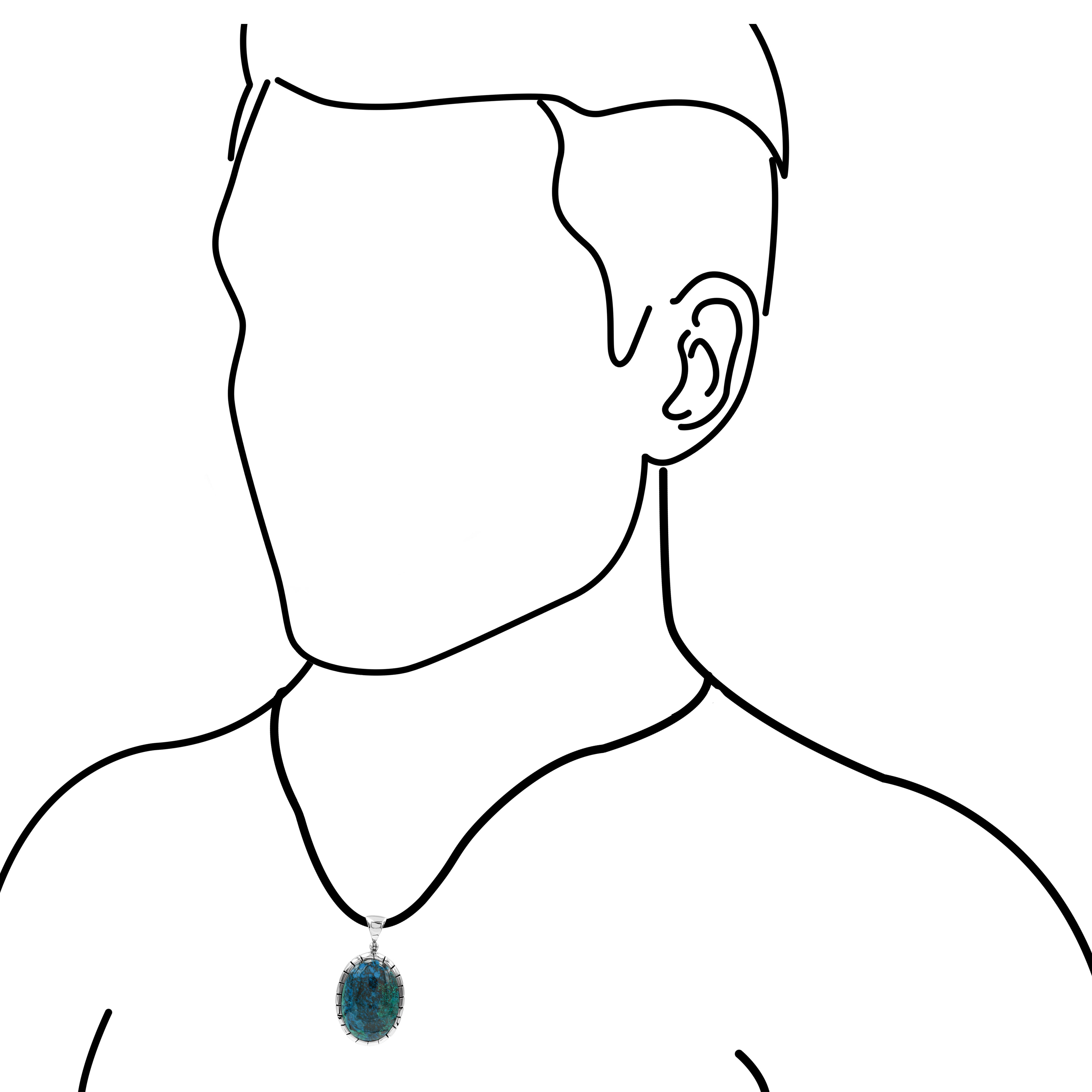 Starborn Chrysocolla Oval Pendant Featuring Striped Accent Bezel Pendant in Sterling Silver