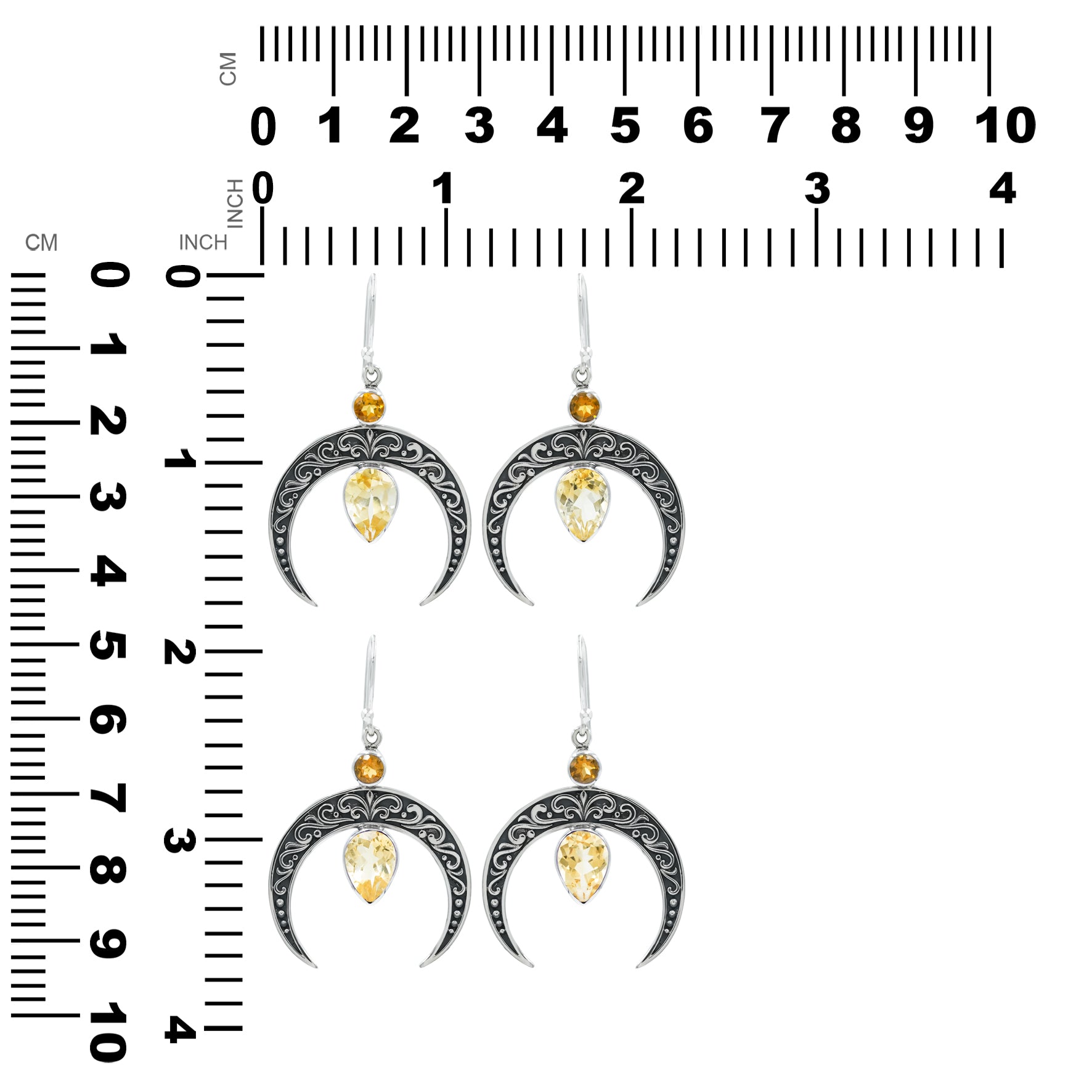 Starborn Crescent Moon Filigree with Pear Faceted Gemstone Dangle Earrings in Sterling Silver
