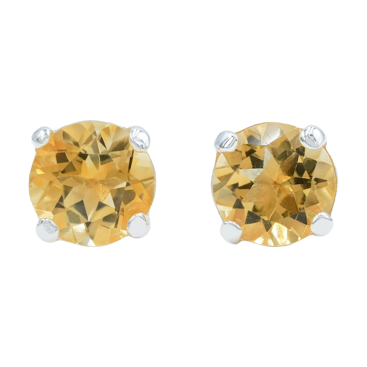 Starborn Citrine Faceted Round Post Earrings in Sterling Silver