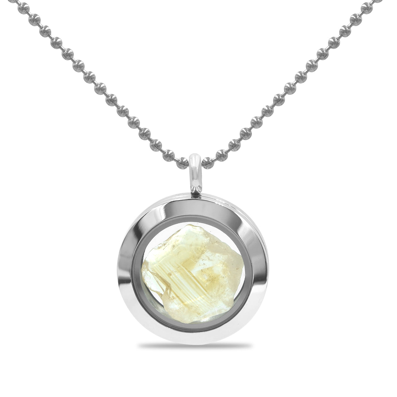 Starborn Citrine Slice Window Pendant Necklace in Stainless Steel