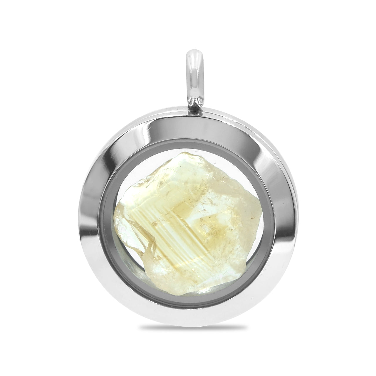 Starborn Citrine Slice Window Pendant Necklace in Stainless Steel