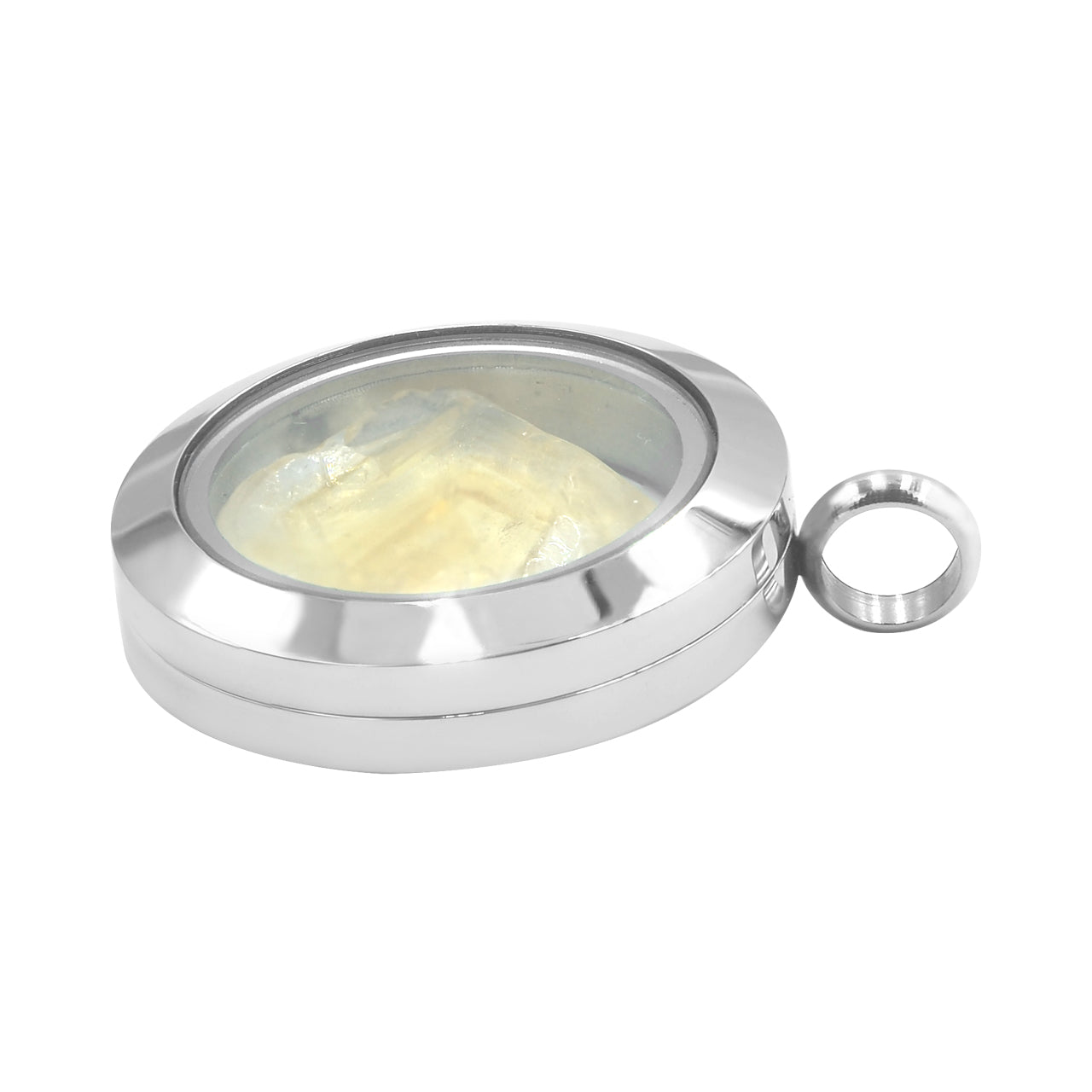 Starborn Citrine Slice Window Pendant Necklace in Stainless Steel