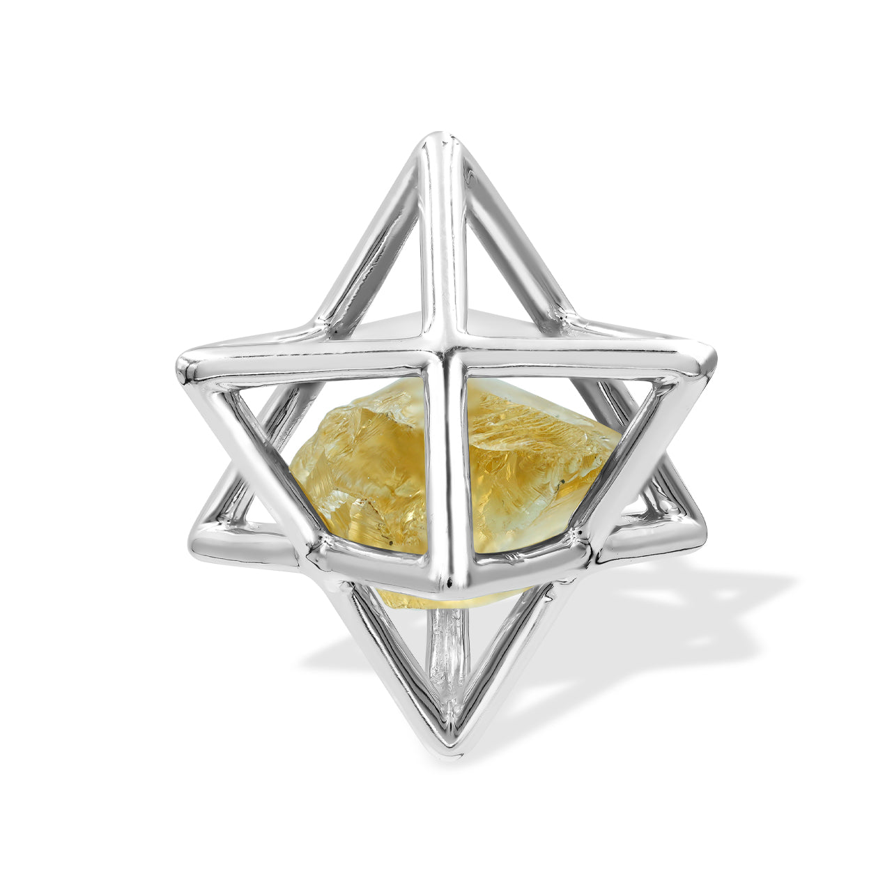 Starborn Natural Raw Citrine in Merkabah Sterling Silver Cage Pendant and Chain