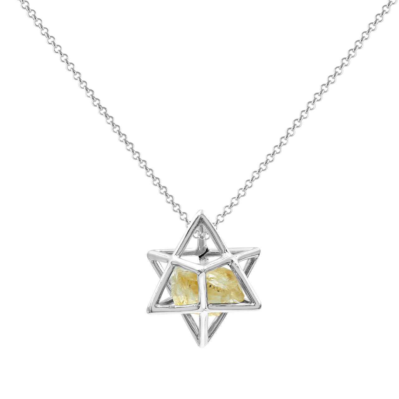 Starborn Natural Raw Citrine in Merkabah Sterling Silver Cage Pendant and Chain
