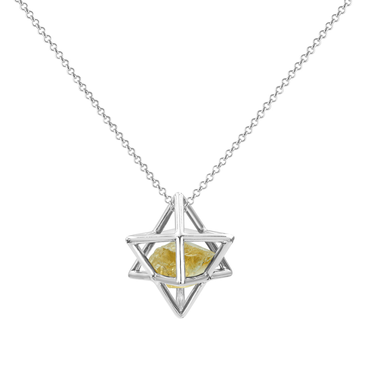 Starborn Natural Raw Citrine in Merkabah Sterling Silver Cage Pendant and Chain