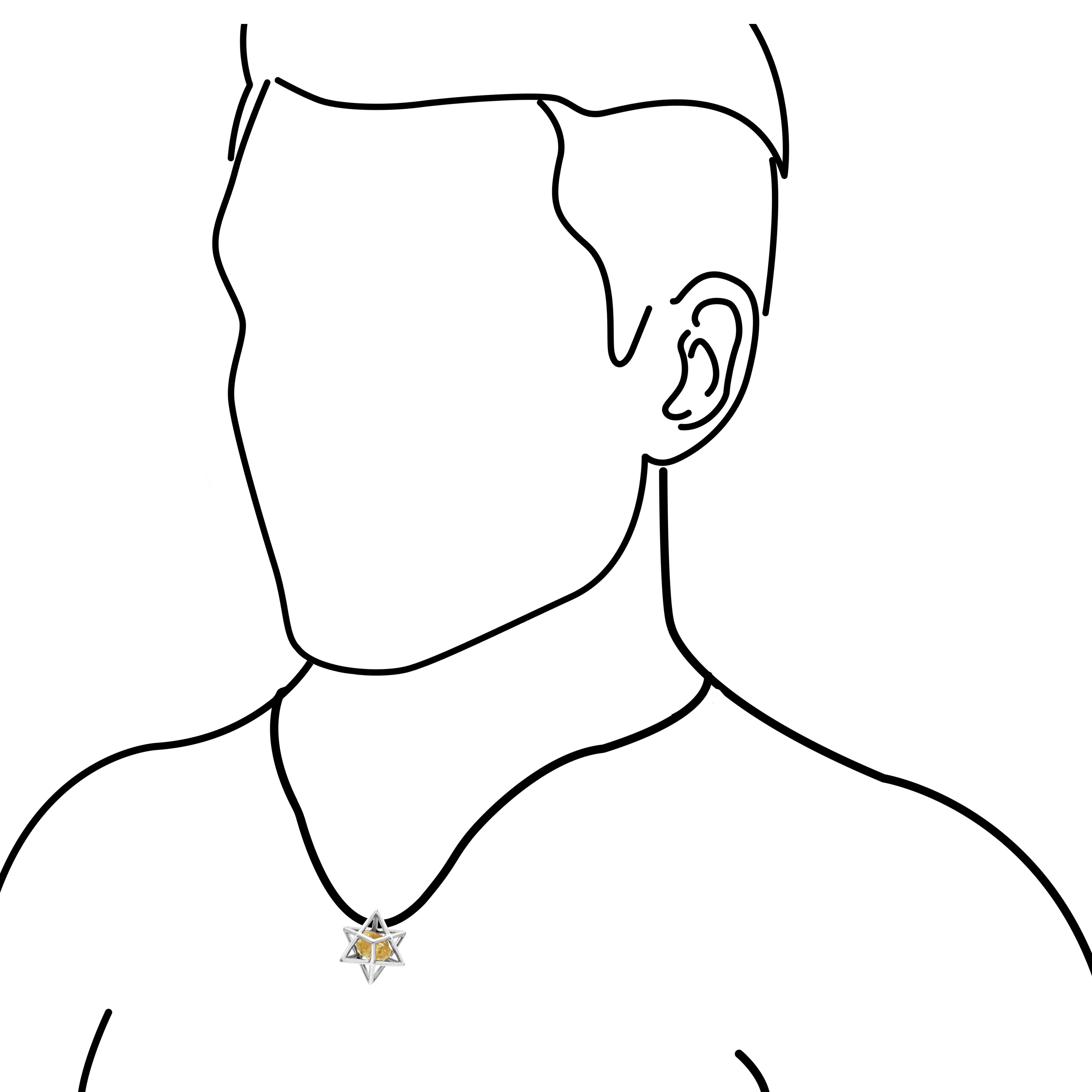 Starborn Natural Raw Citrine in Merkabah Sterling Silver Cage Pendant and Chain