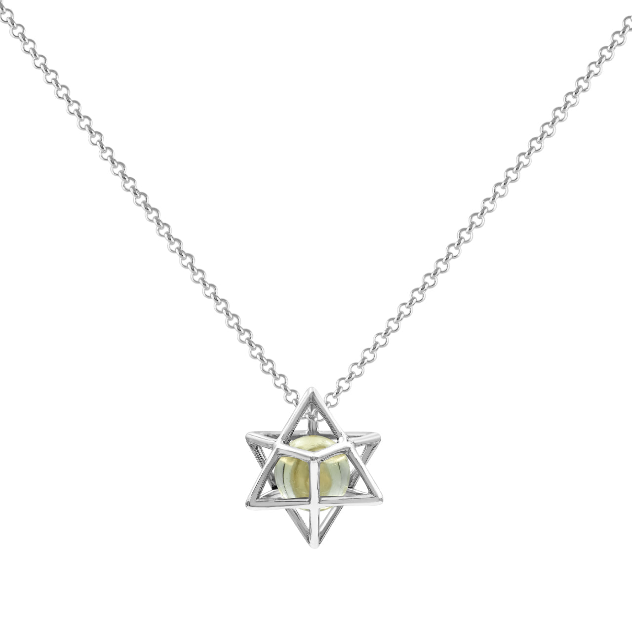 Starborn Merkabah Sterling Silver Cage Pendant and Chain with Gemstone Sphere