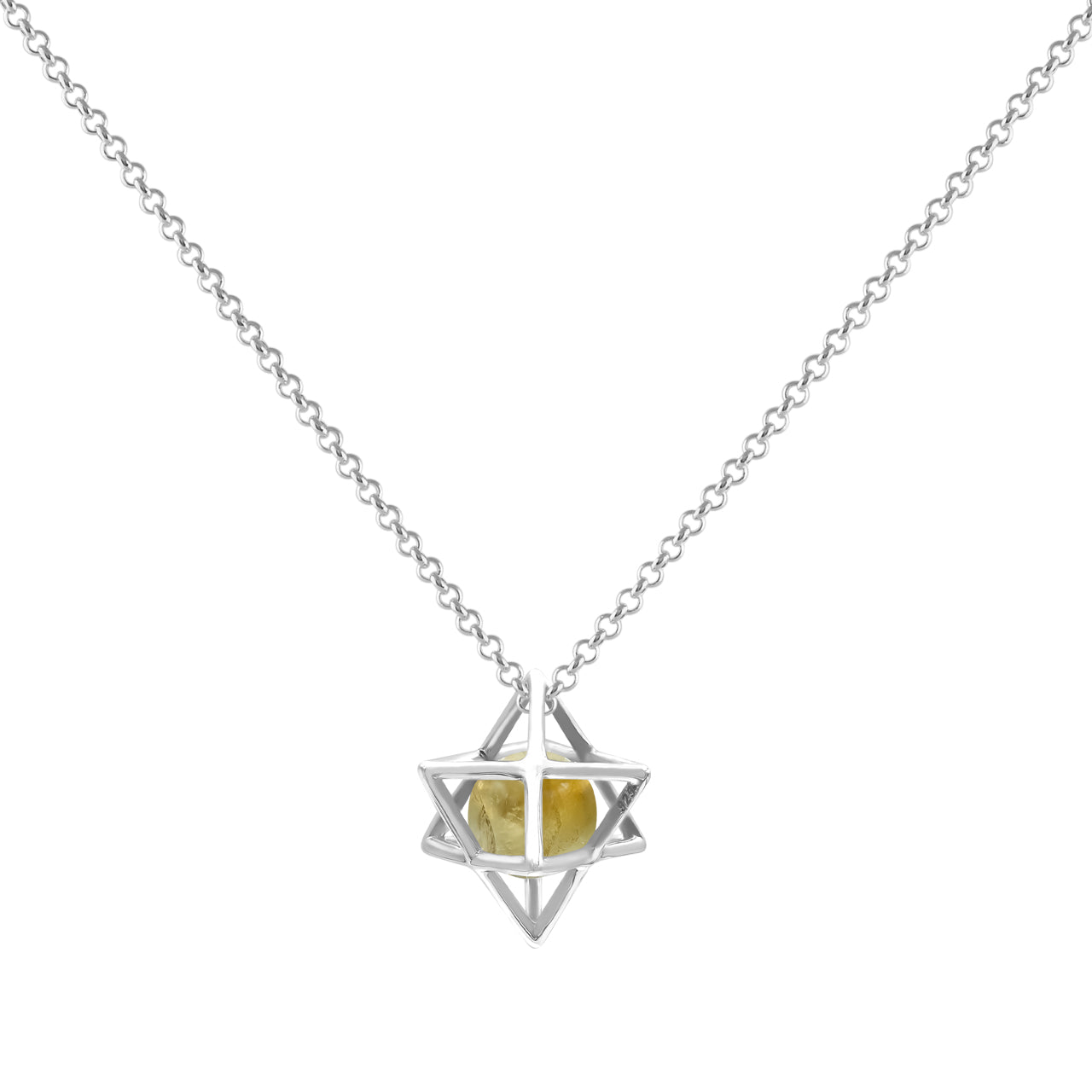 Starborn Merkabah Sterling Silver Cage Pendant and Chain with Gemstone Sphere
