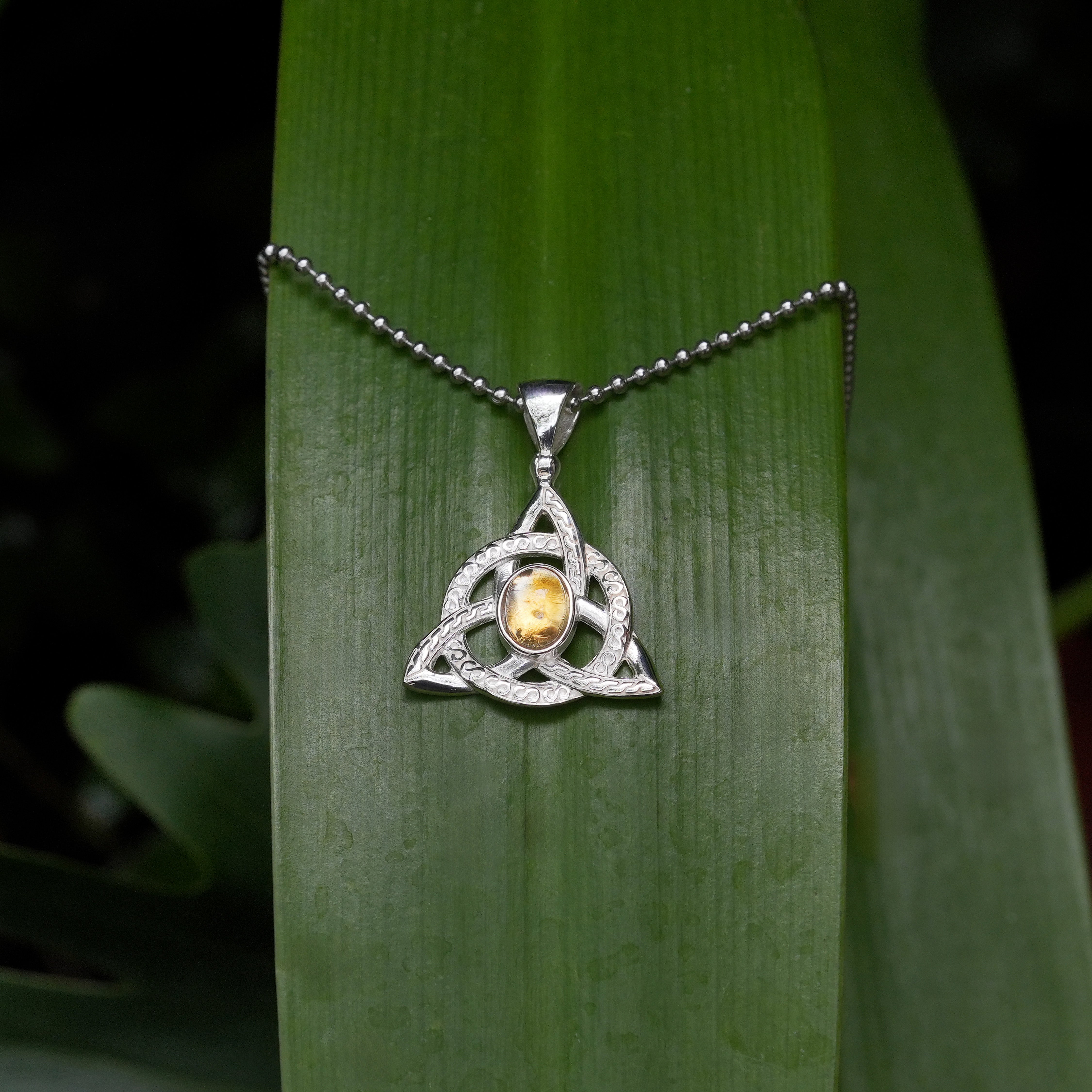 Starborn Citrine Triquetra Pendant in Sterling Silver