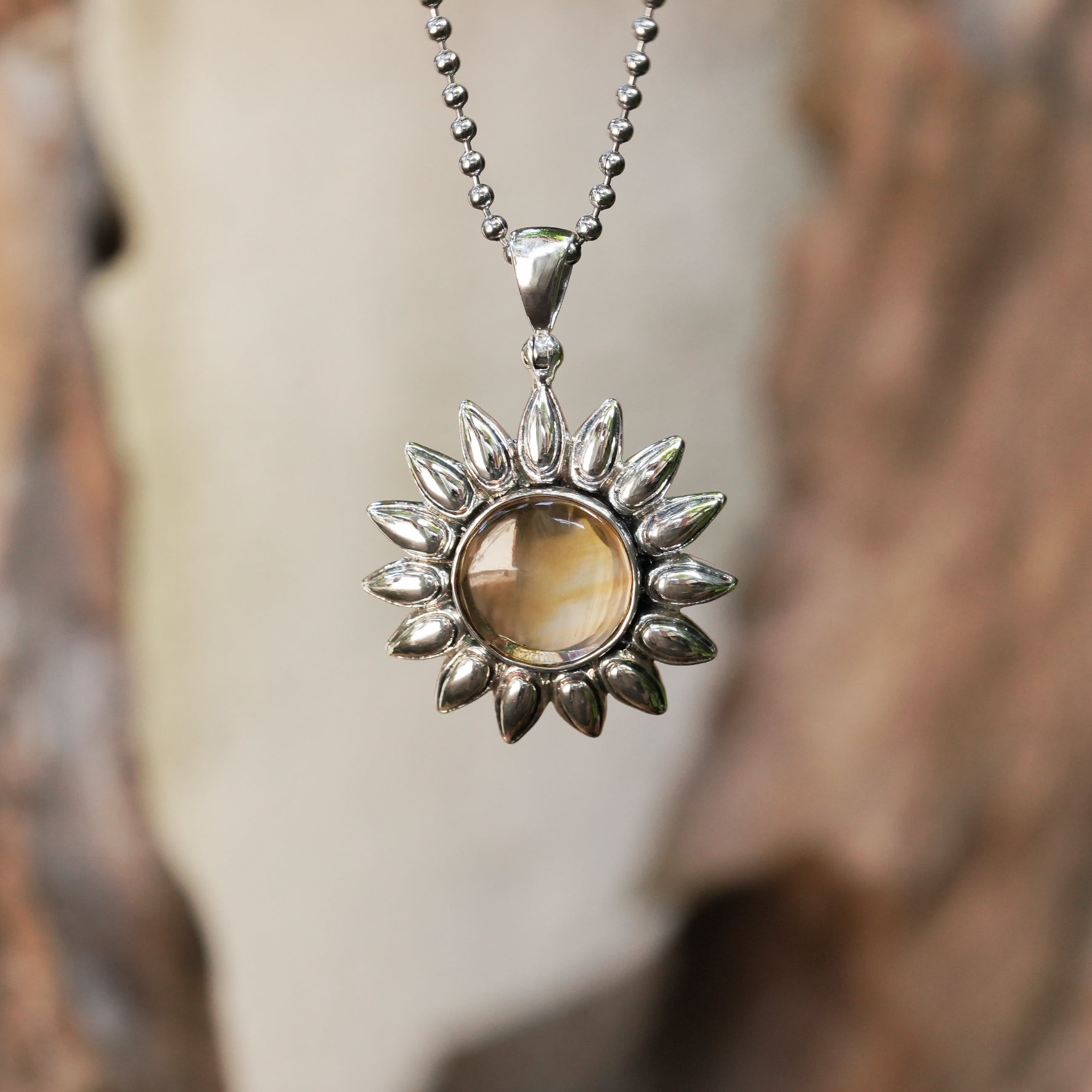 Starborn Citrine Sunflower Pendant in Sterling Silver