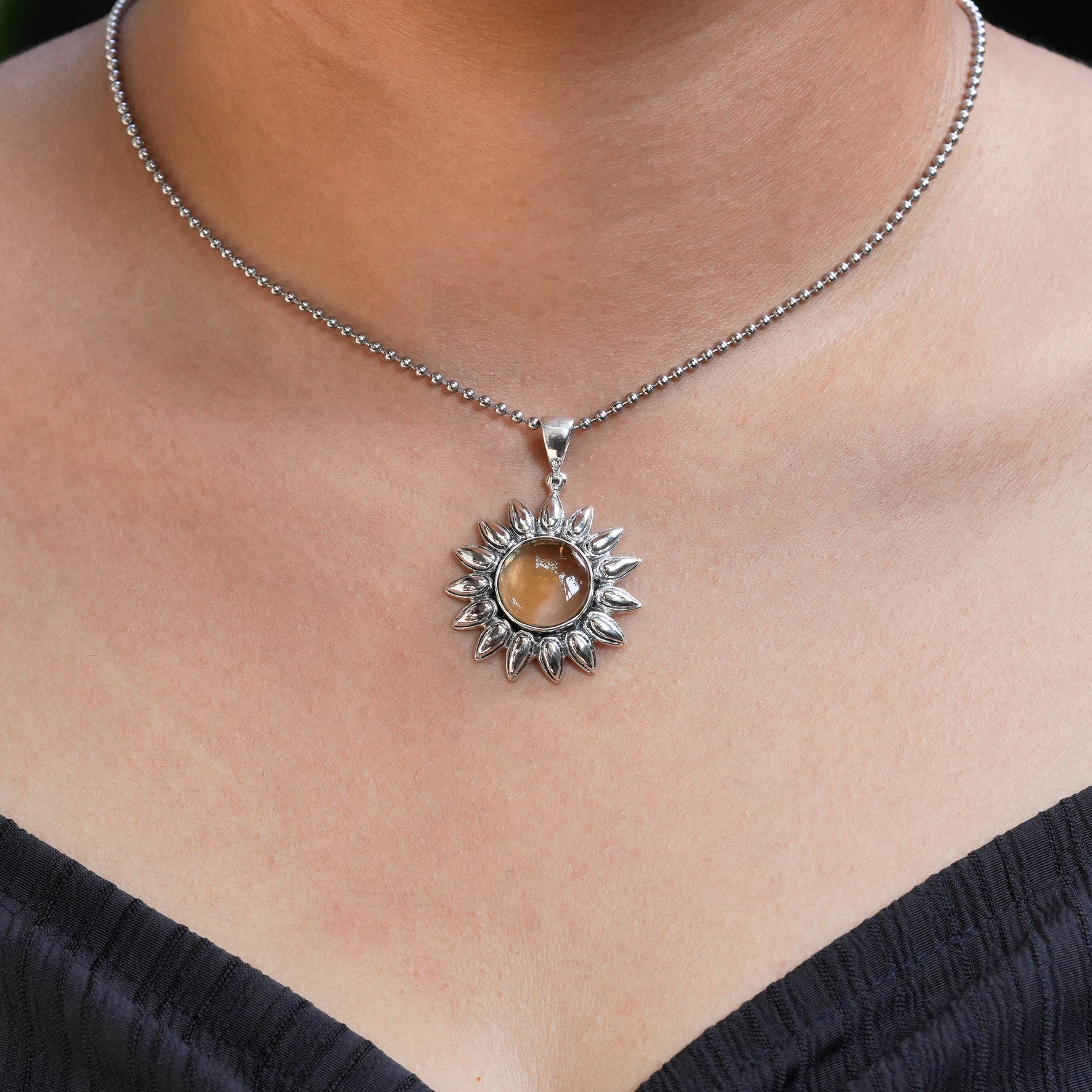 Starborn Citrine Sunflower Pendant in Sterling Silver