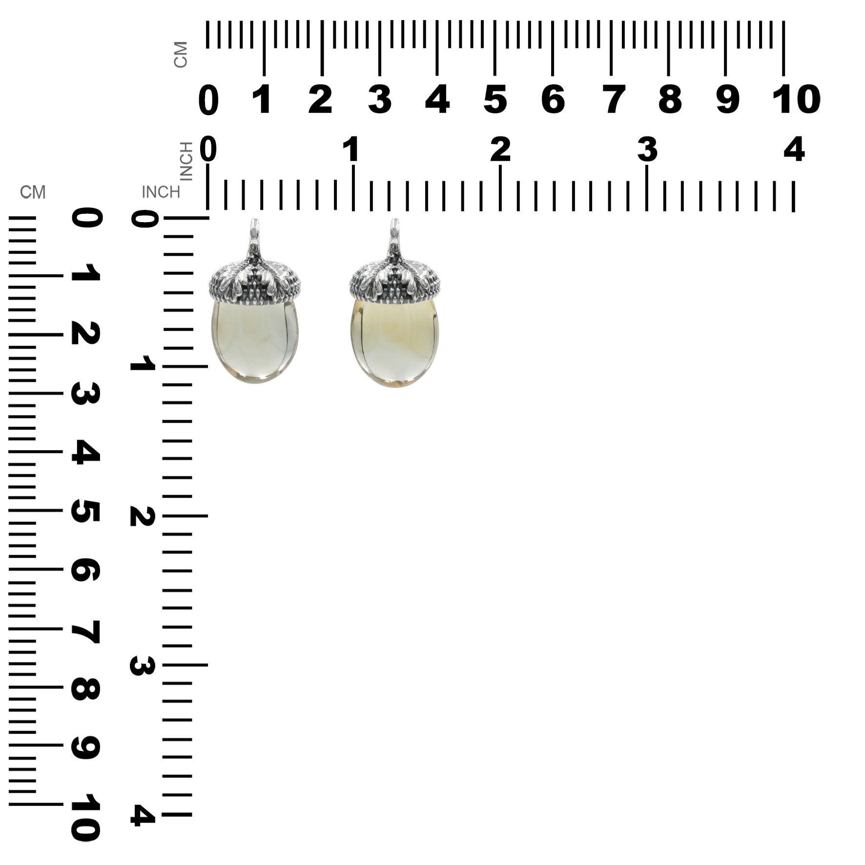 Pendant displayed next to a measurement chart showing height and width in millimeters and inches.