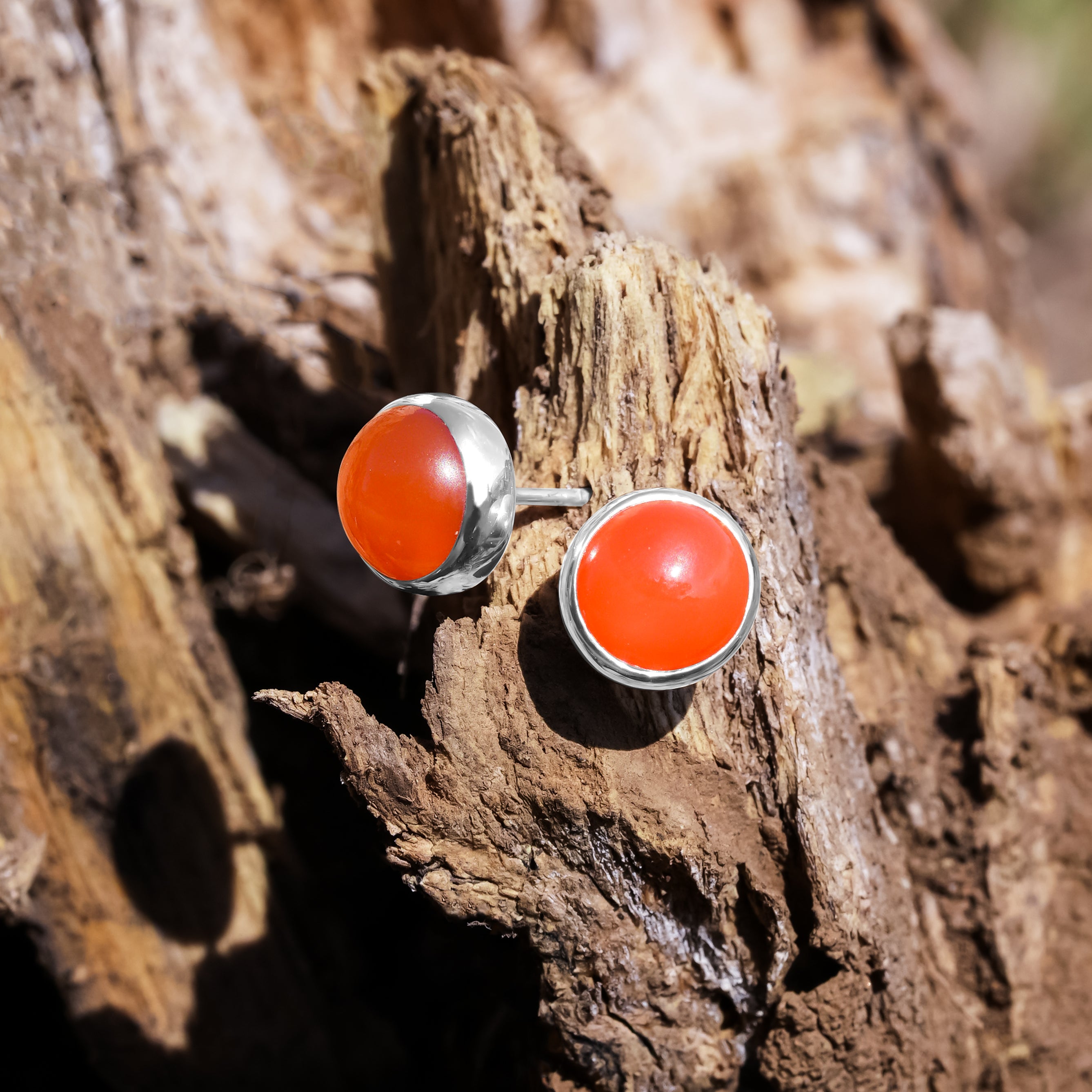 Starborn Round 9 mm Carnelian Post Earrings in Sterling Silver