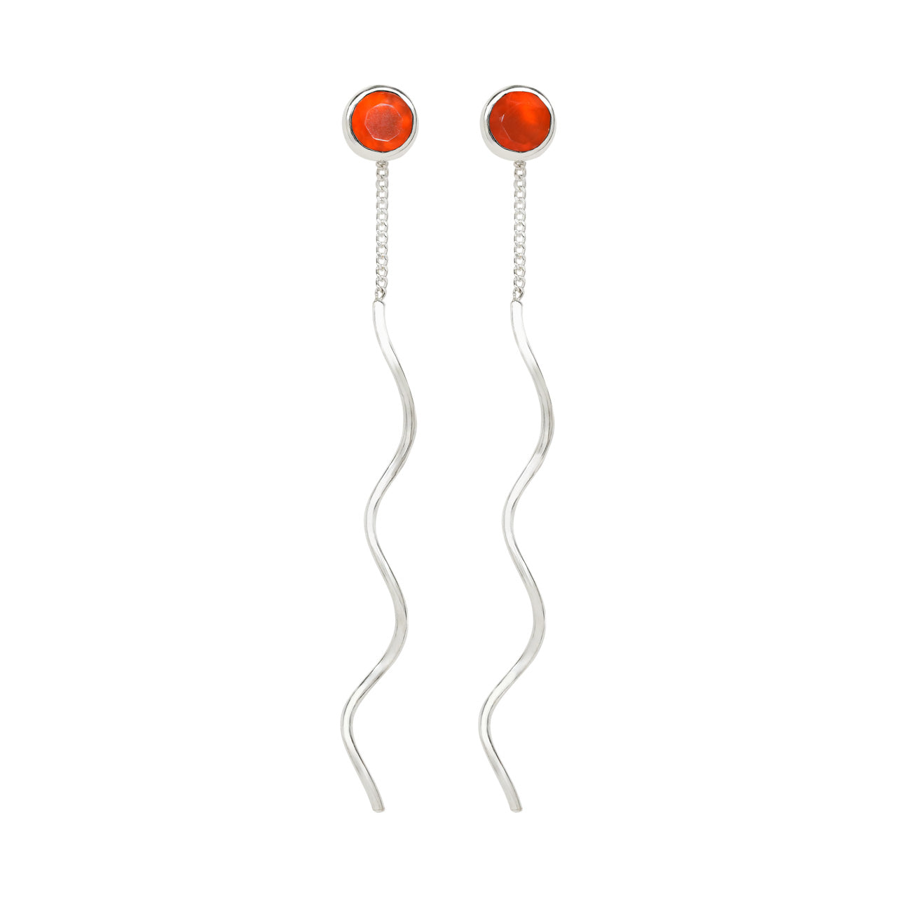 Starborn Faceted Carnelian Stud Earrings with Flowing Curled Wire Drop in Sterling Silver