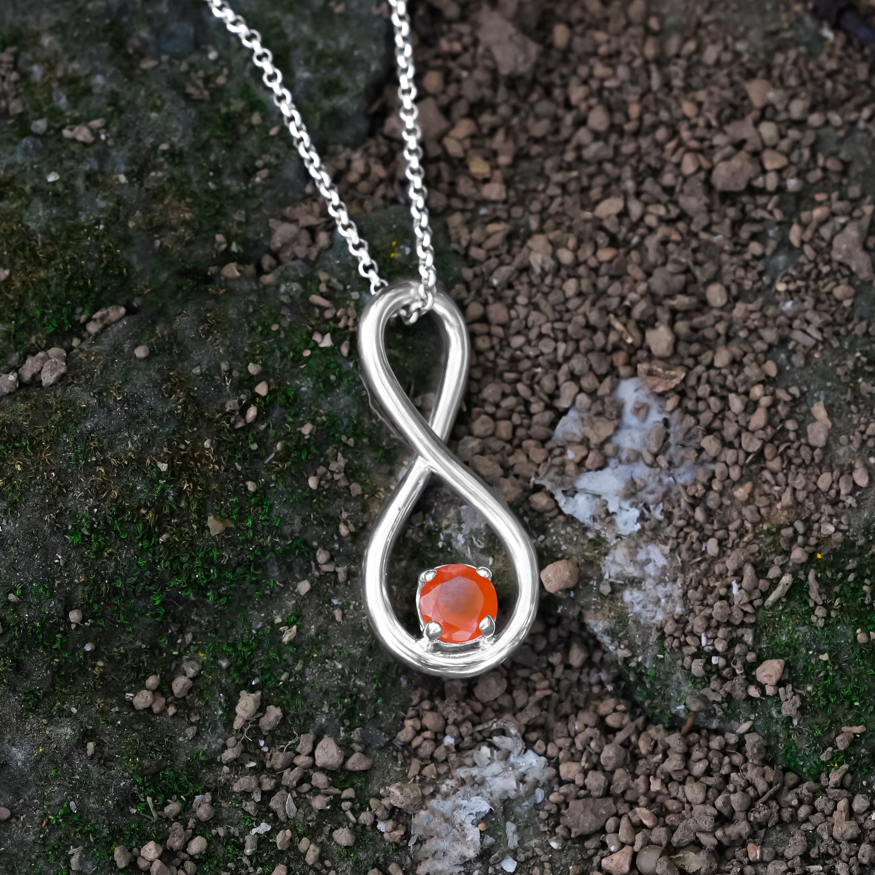 Starborn Faceted Carnelian Infinity Pendant in Fine Sterling Silver