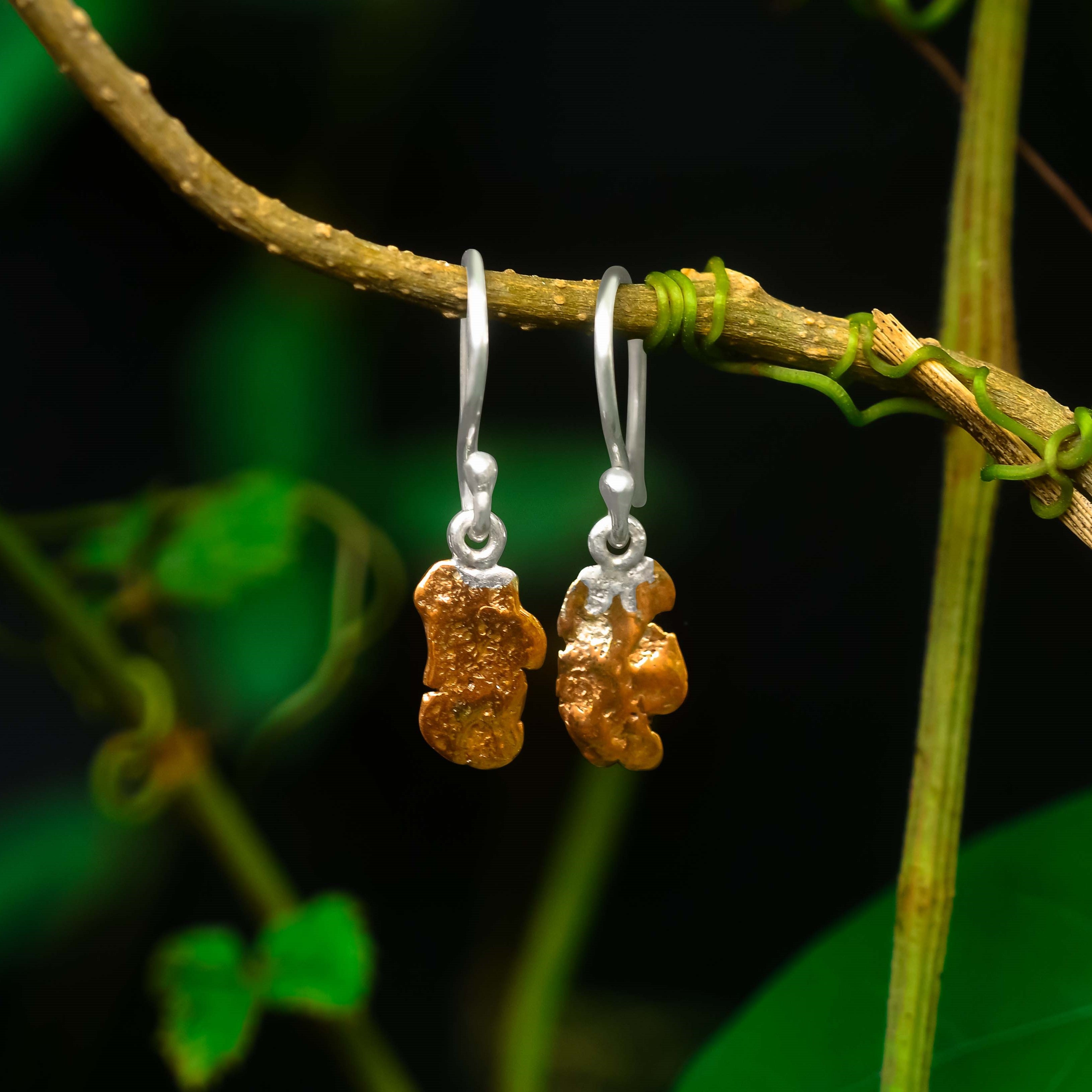 Starborn Copper Nugget with Sterling Silver Drop Earrings