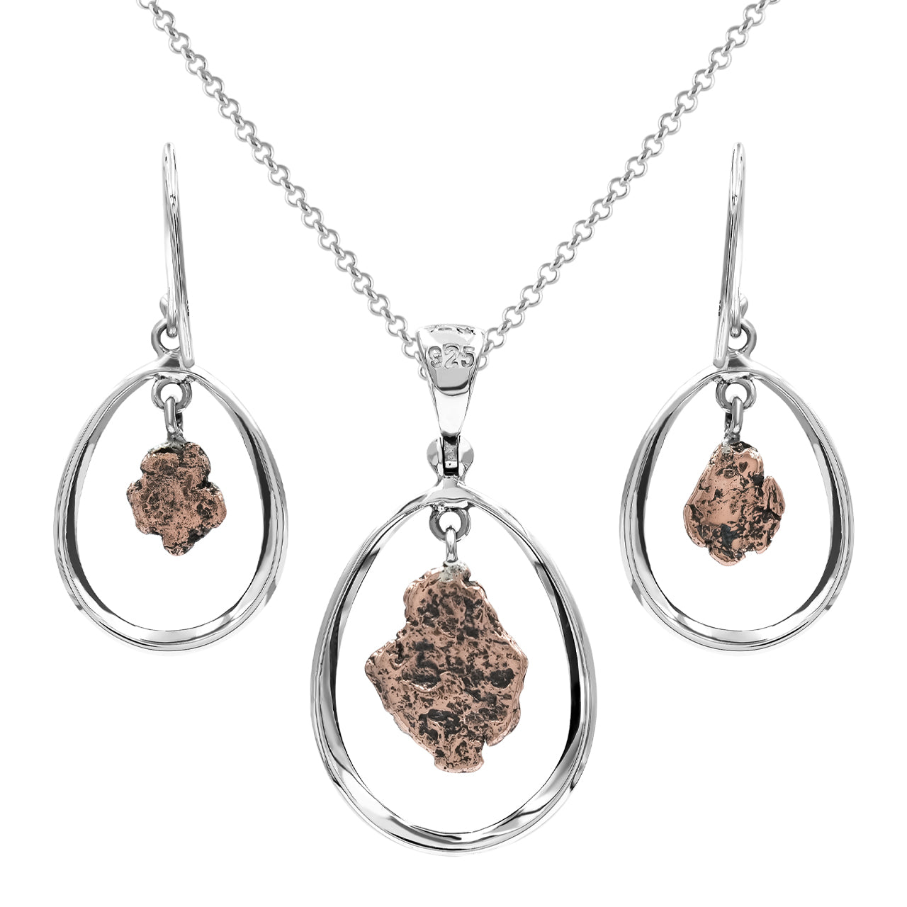 Starborn Copper Earring and Pendant Set in Sterling Silver