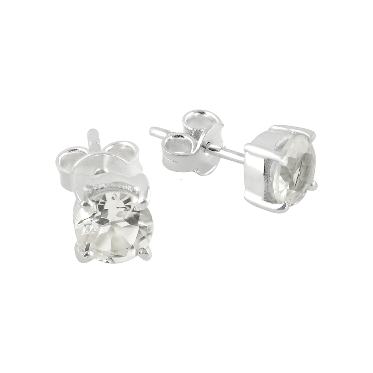 Starborn Danburite Crystal Faceted Round Post Style Earrings in Sterling Silver