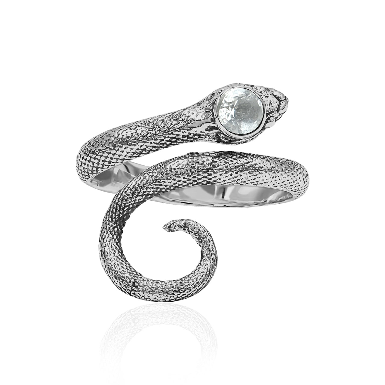 Anillo de serpiente en espiral Starborn con danburita facetada en plata de ley