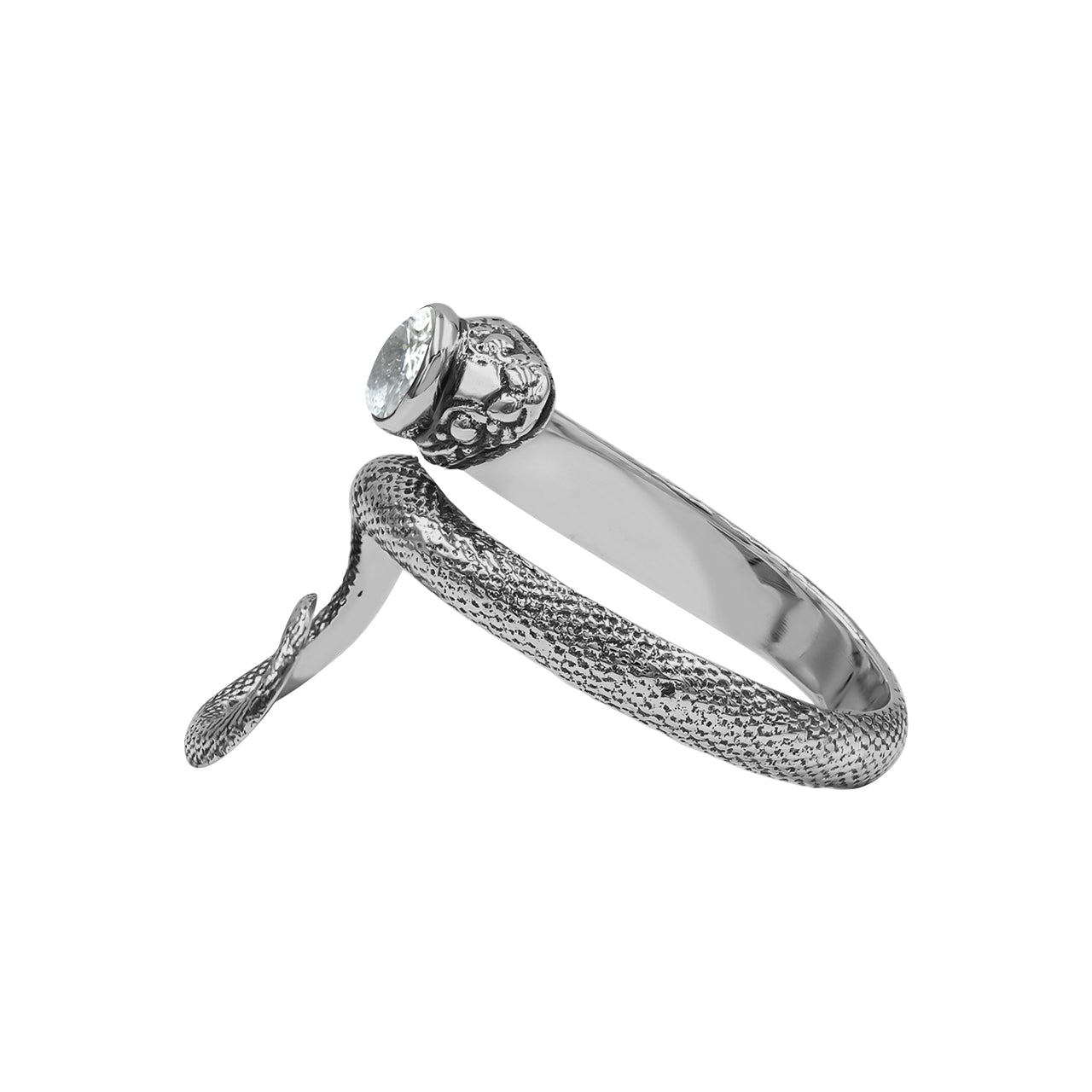Anillo de serpiente en espiral Starborn con danburita facetada en plata de ley