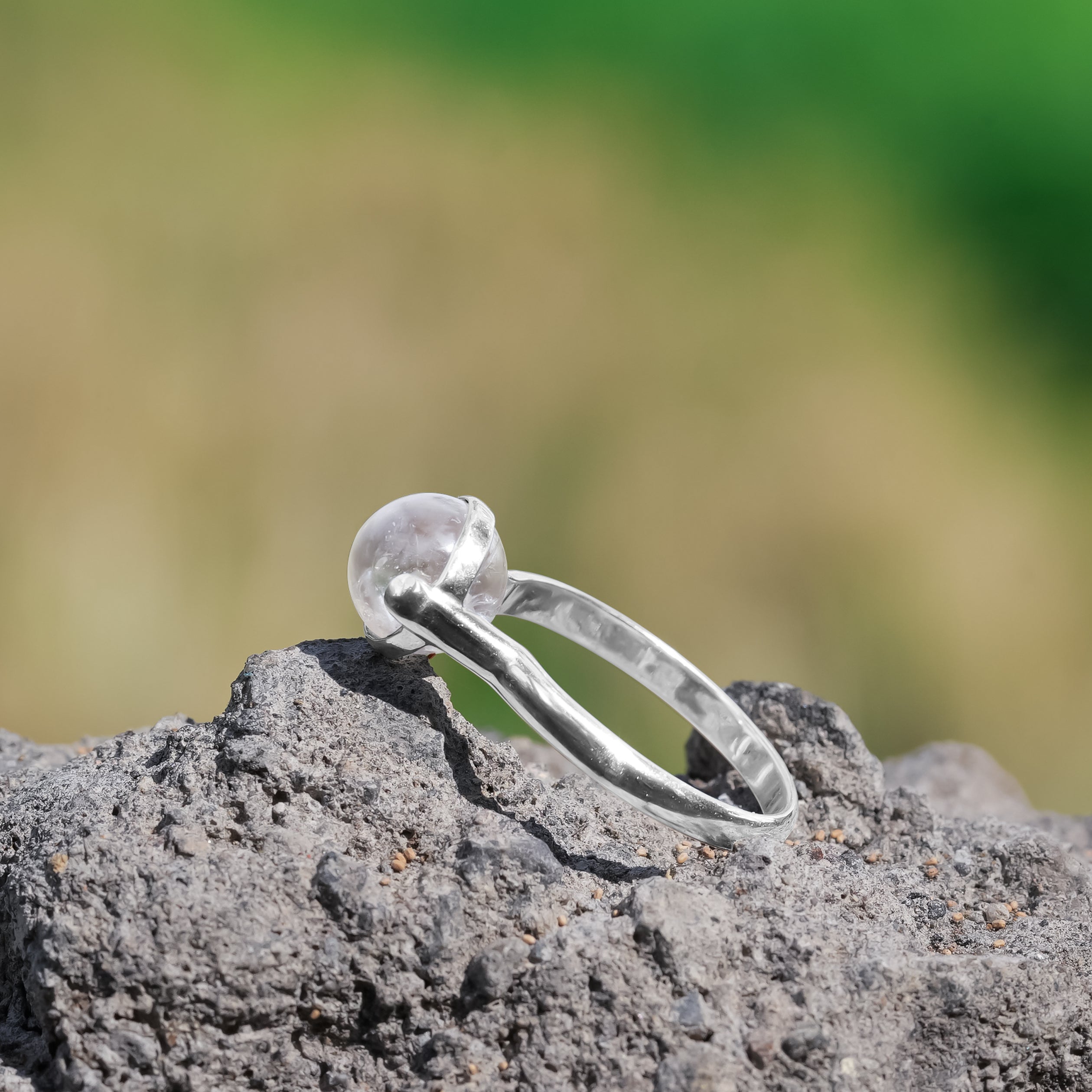 Starborn Danburite Sphere Ring with Silver Band in Sterling Silver