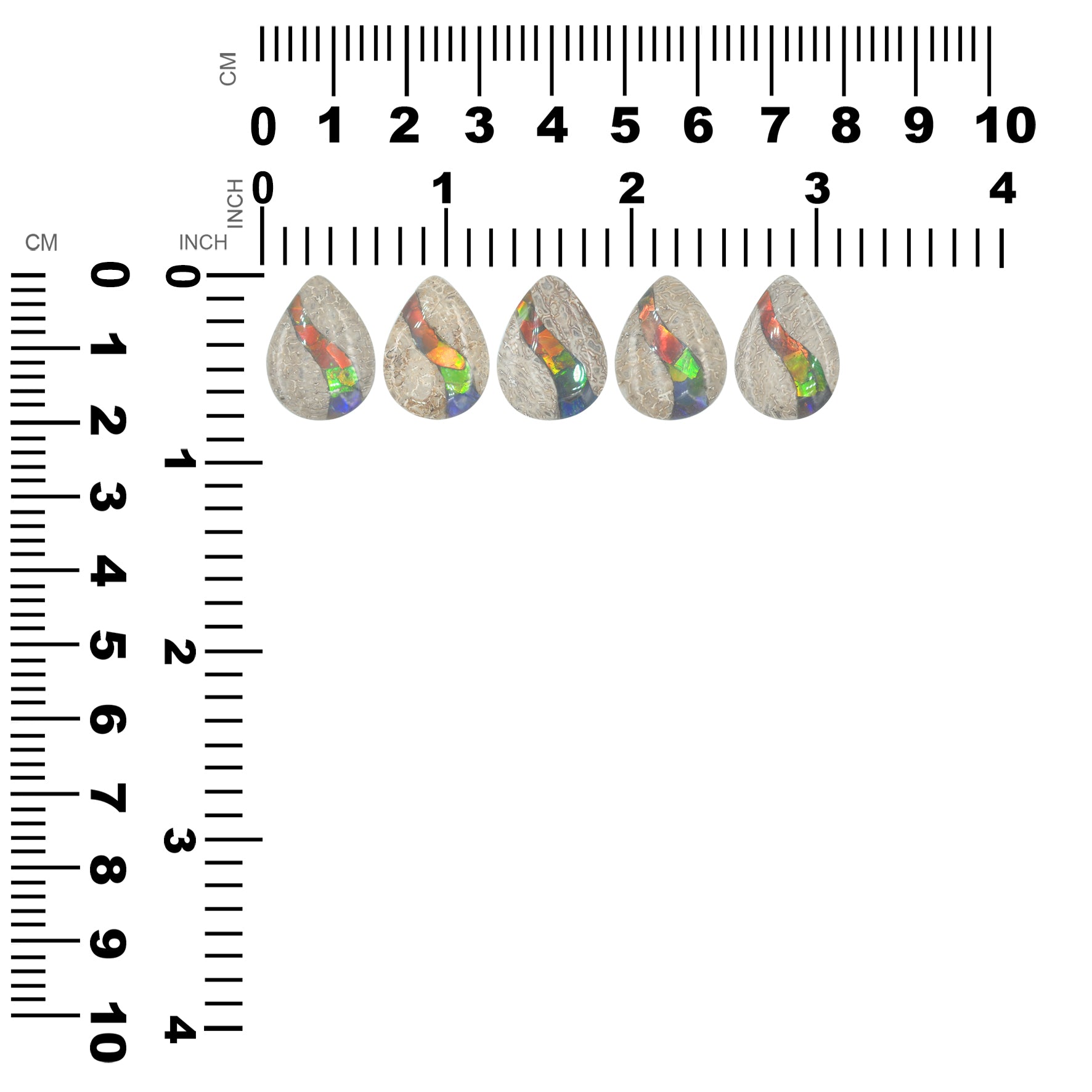 Hueso de dinosaurio fósil con pera cabujón con incrustaciones de ammolita - 1 pieza
