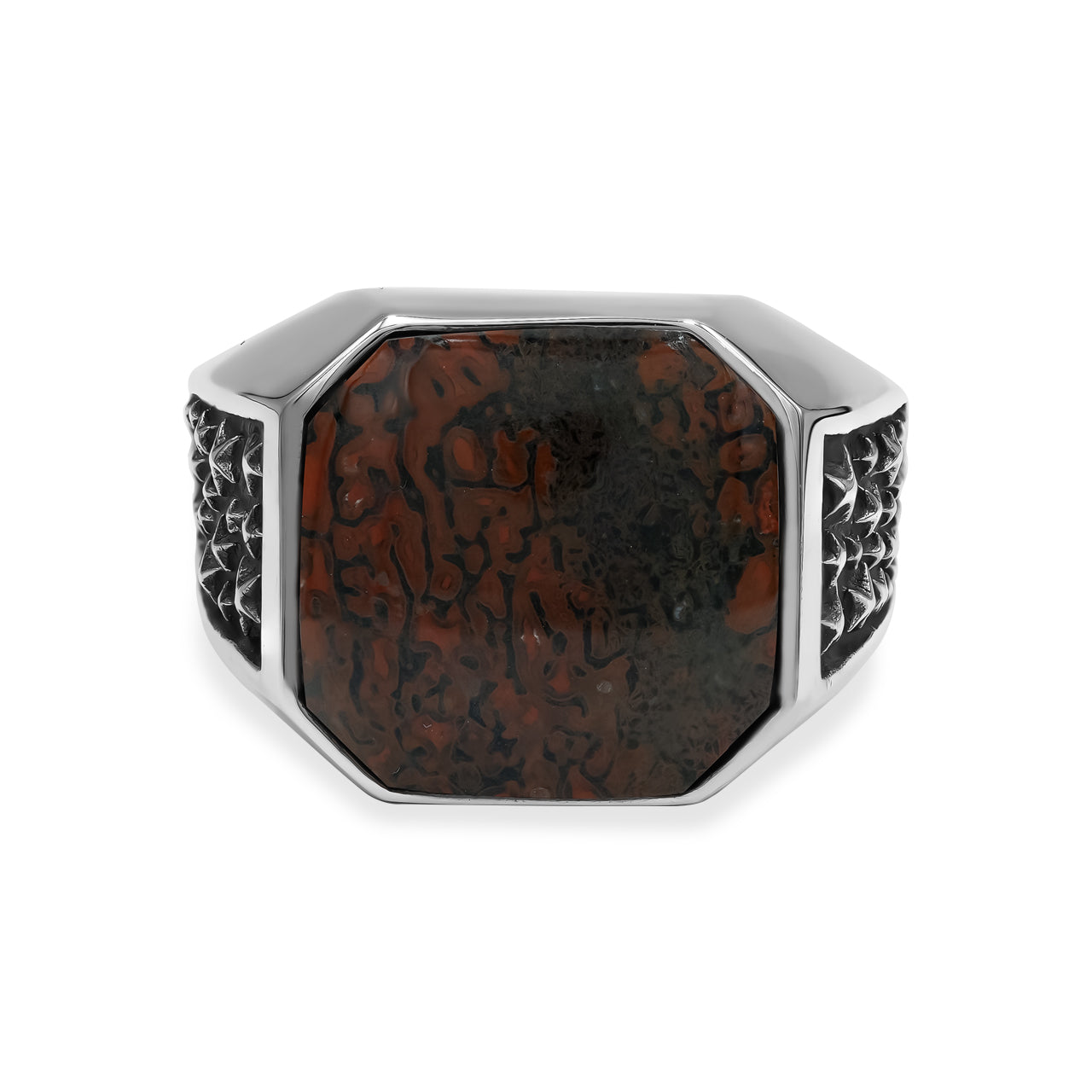 Anillo octágono de hueso de dinosaurio fósil de Starborn en plata de ley
