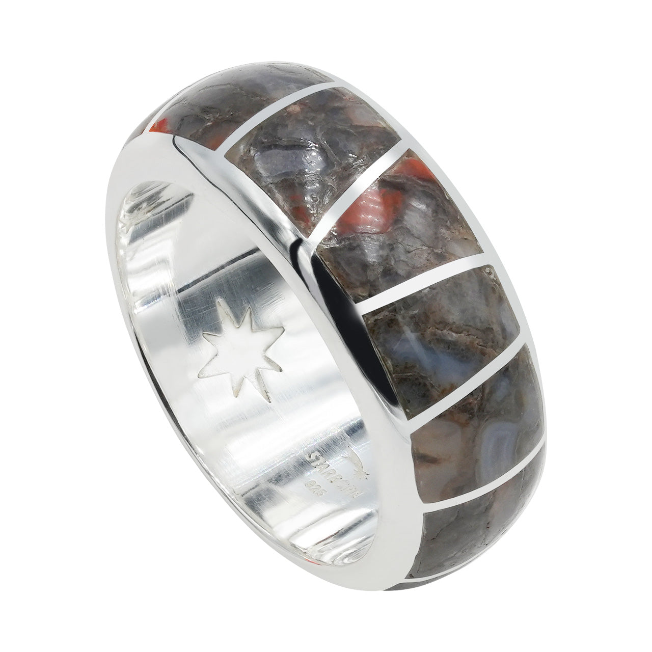 Starborn Fossil Dinosaur Bone Channel Ring in Sterling Silver