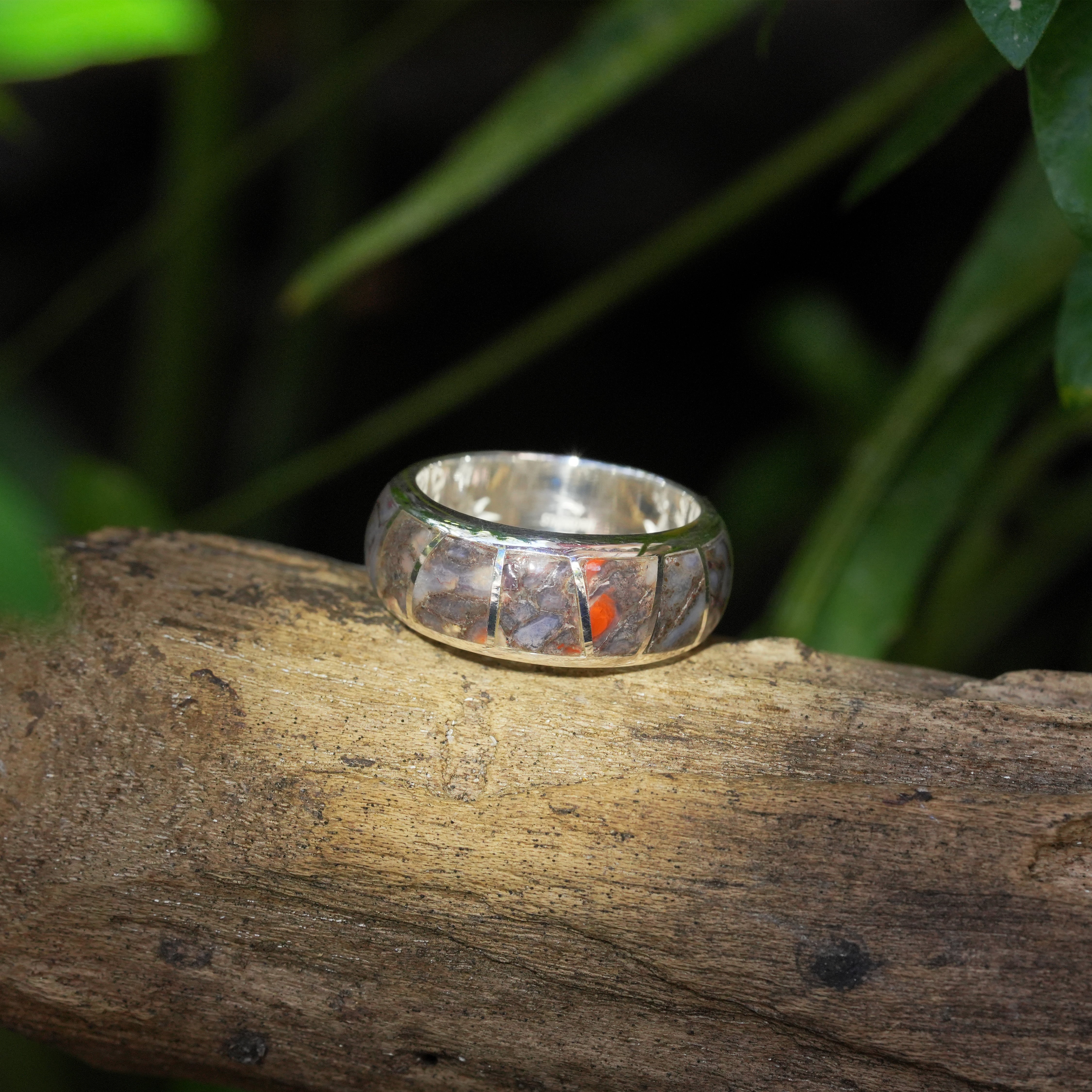 Starborn Fossil Dinosaur Bone Channel Ring in Sterling Silver