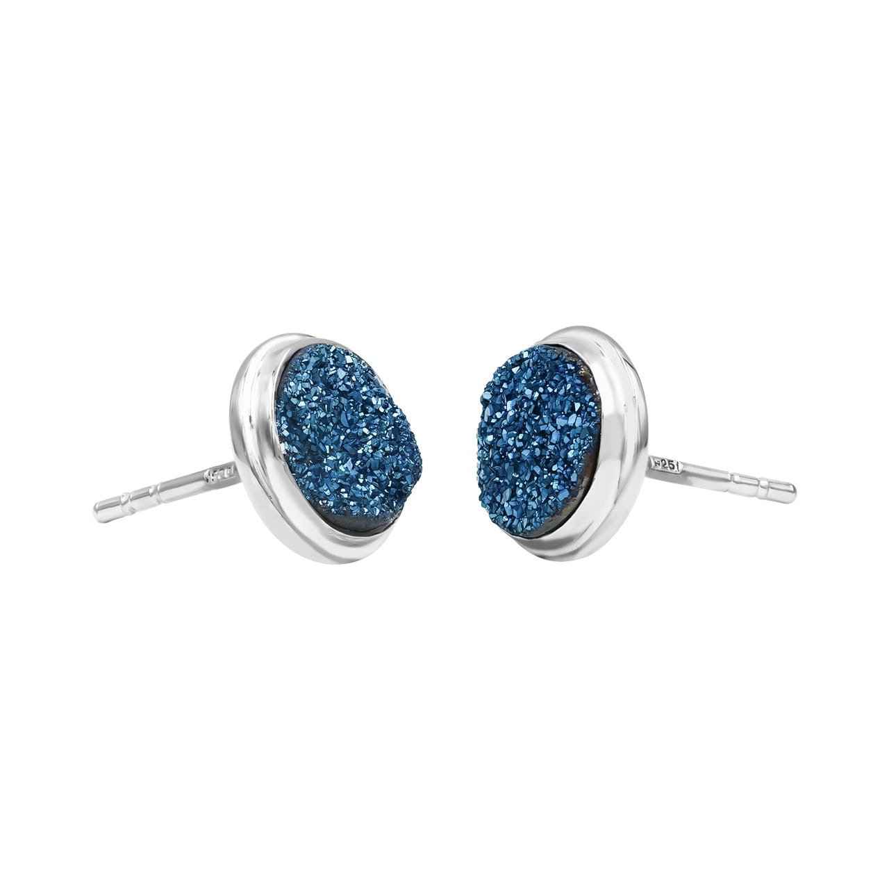 Pendientes redondos con forma de poste de 8 mm de cuarzo Drusy de Starborn en plata de ley