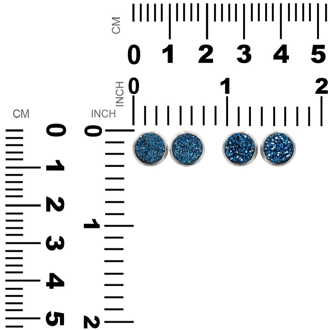 Pendientes redondos con forma de poste de 8 mm de cuarzo Drusy de Starborn en plata de ley