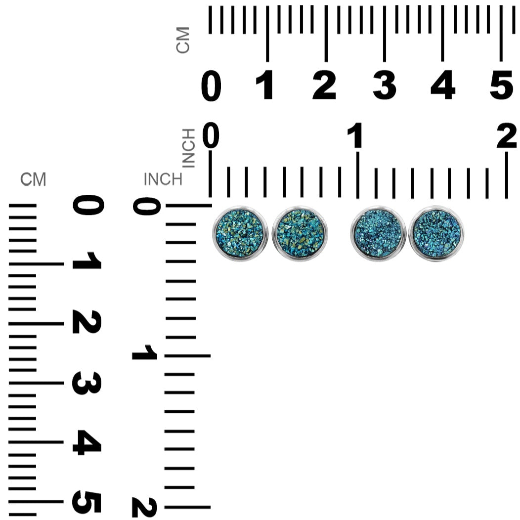 Pendientes redondos con forma de poste de 8 mm de cuarzo Drusy de Starborn en plata de ley