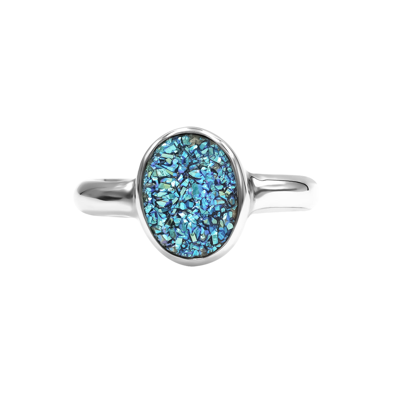 Anillo ovalado con drusa de cuarzo Starborn Cassiopeia Seas en plata de ley