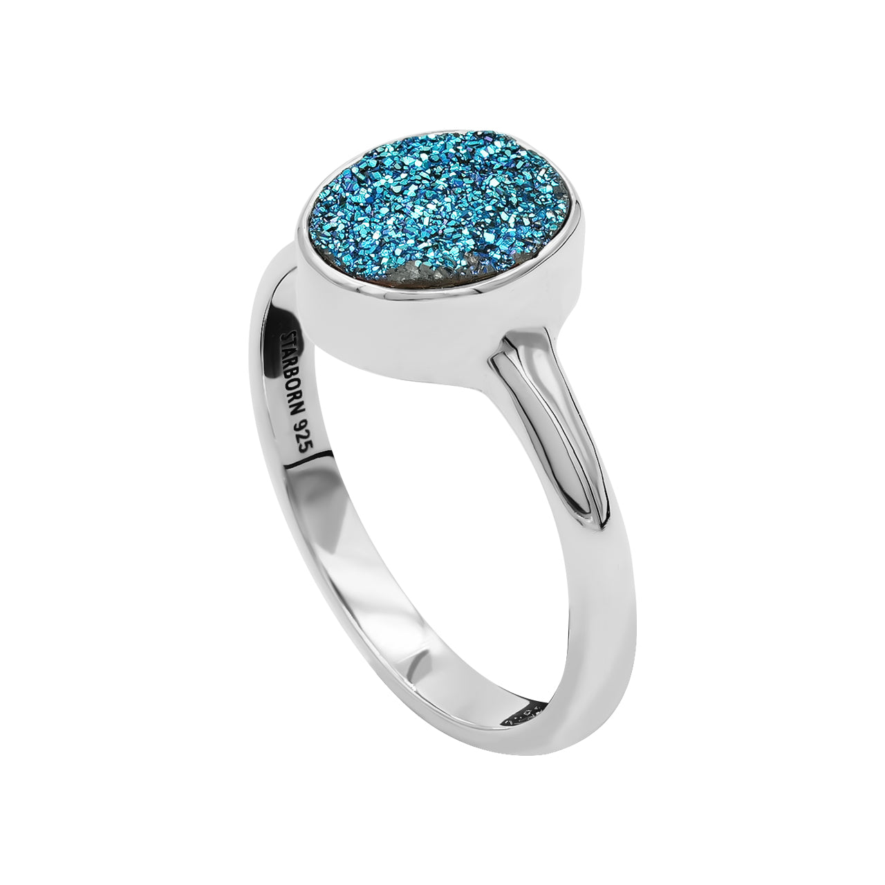 Anillo ovalado con drusa de cuarzo Starborn Cassiopeia Seas en plata de ley