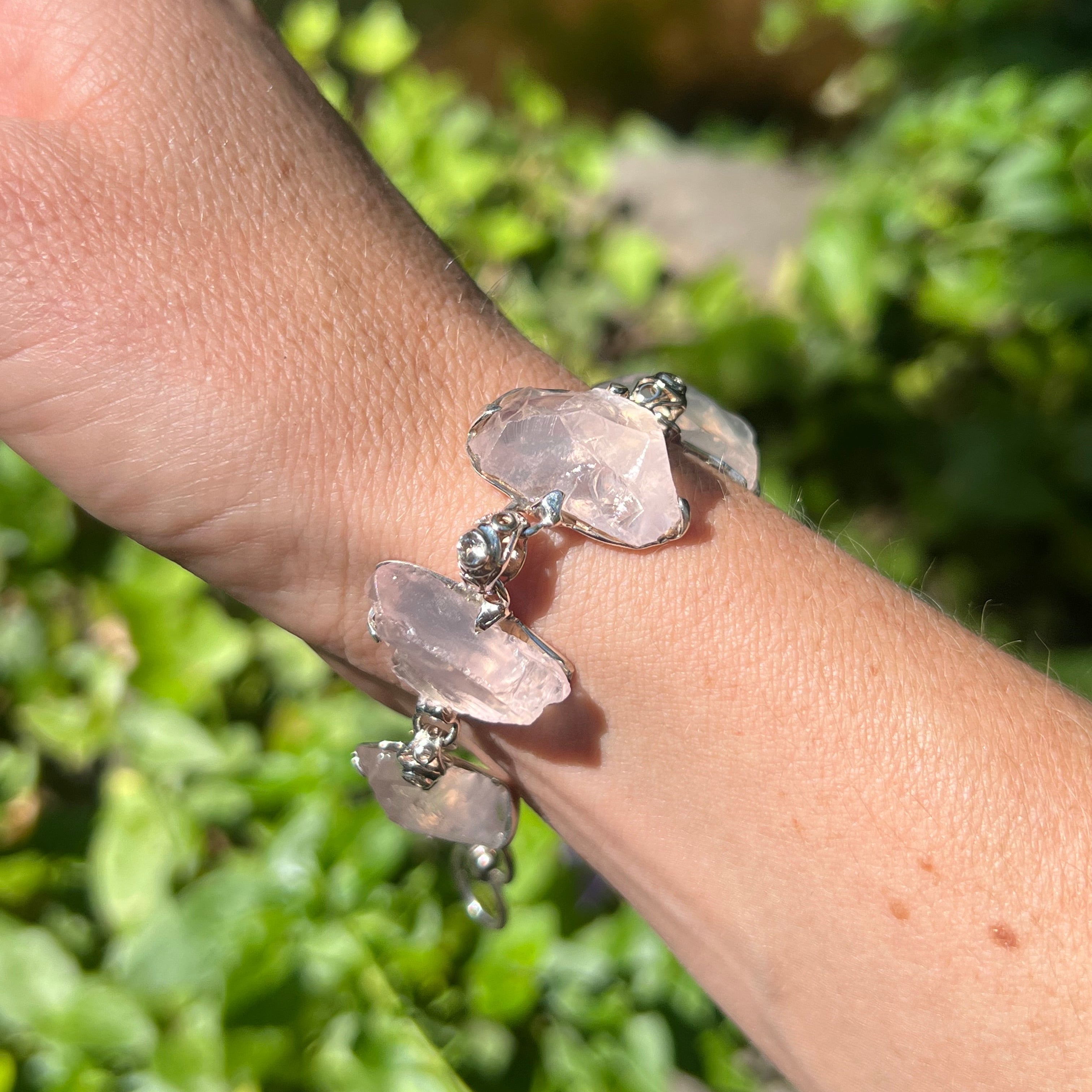 Starborn Rough Rose Quartz Bracelet in Sterling Silver