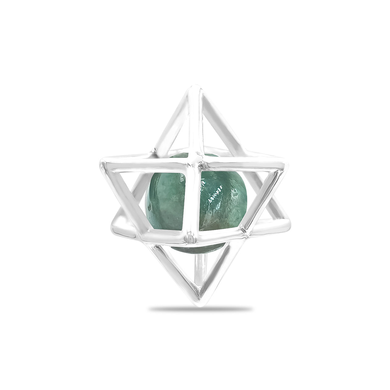 Starborn Merkabah Sterling Silver Cage Pendant and Chain with Emerald Sphere