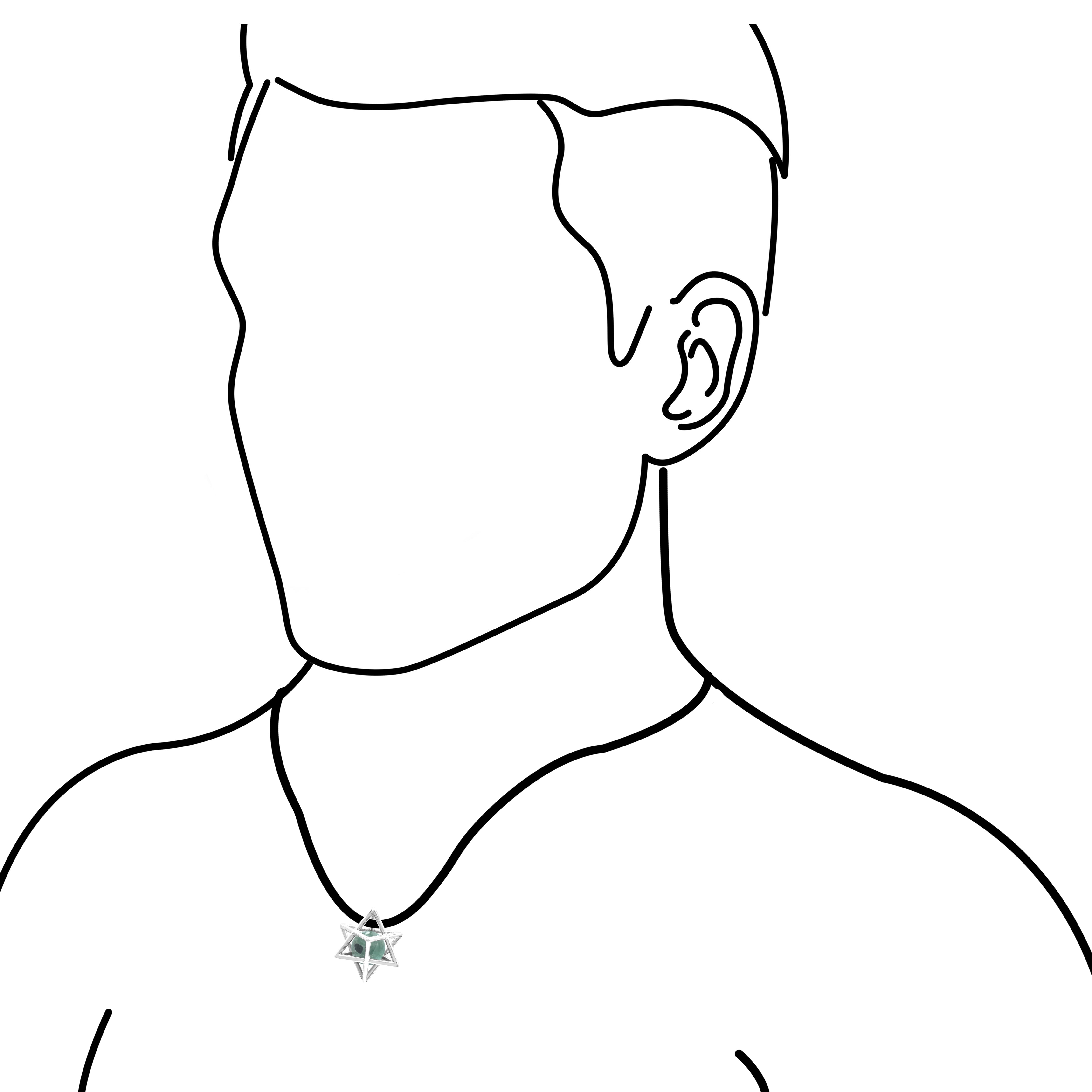 Starborn Merkabah Sterling Silver Cage Pendant and Chain with Emerald Sphere