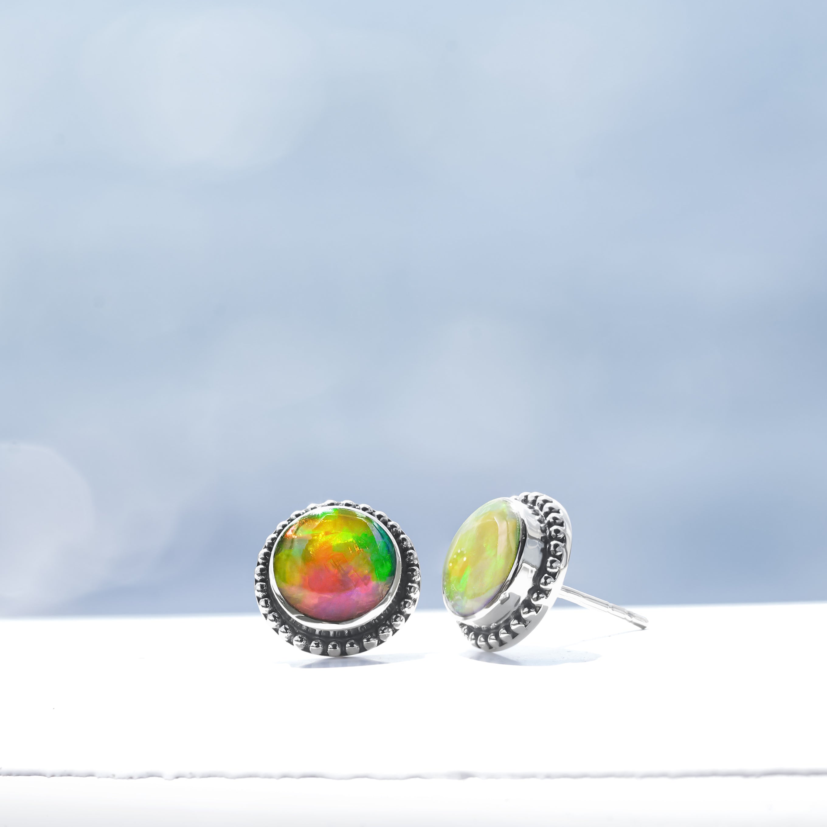 Starborn 8 mm Gemstones with Balinese Silverwork Post Style Earring in Sterling Silver