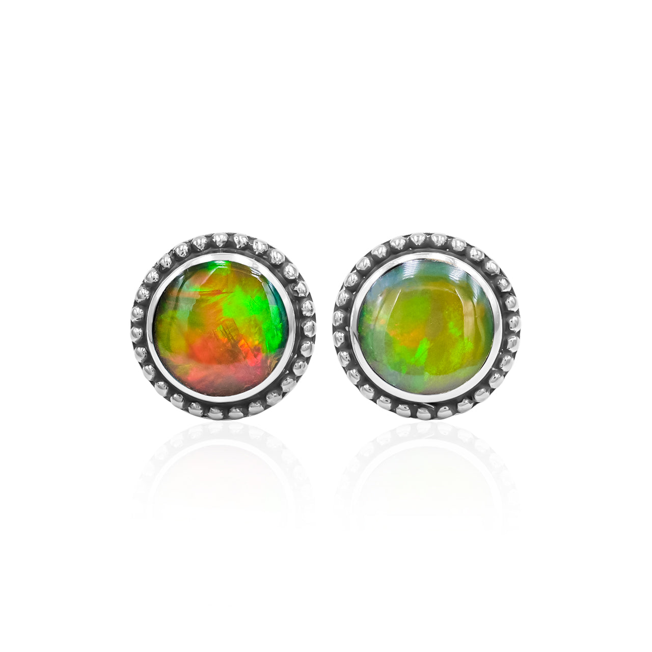 Starborn Ethiopian Opal 8mm Post Style Earrings with Balinese Silverwork in Sterling Silver