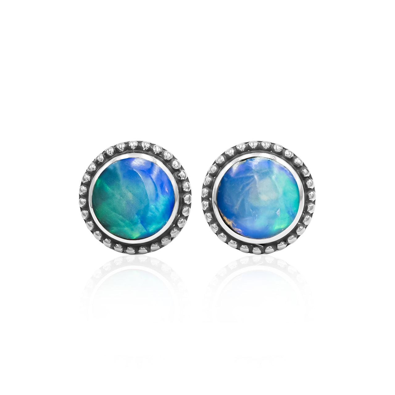 Starborn 8mm Gemstone Post Style Earrings with Balinese Silverwork in Sterling Silver