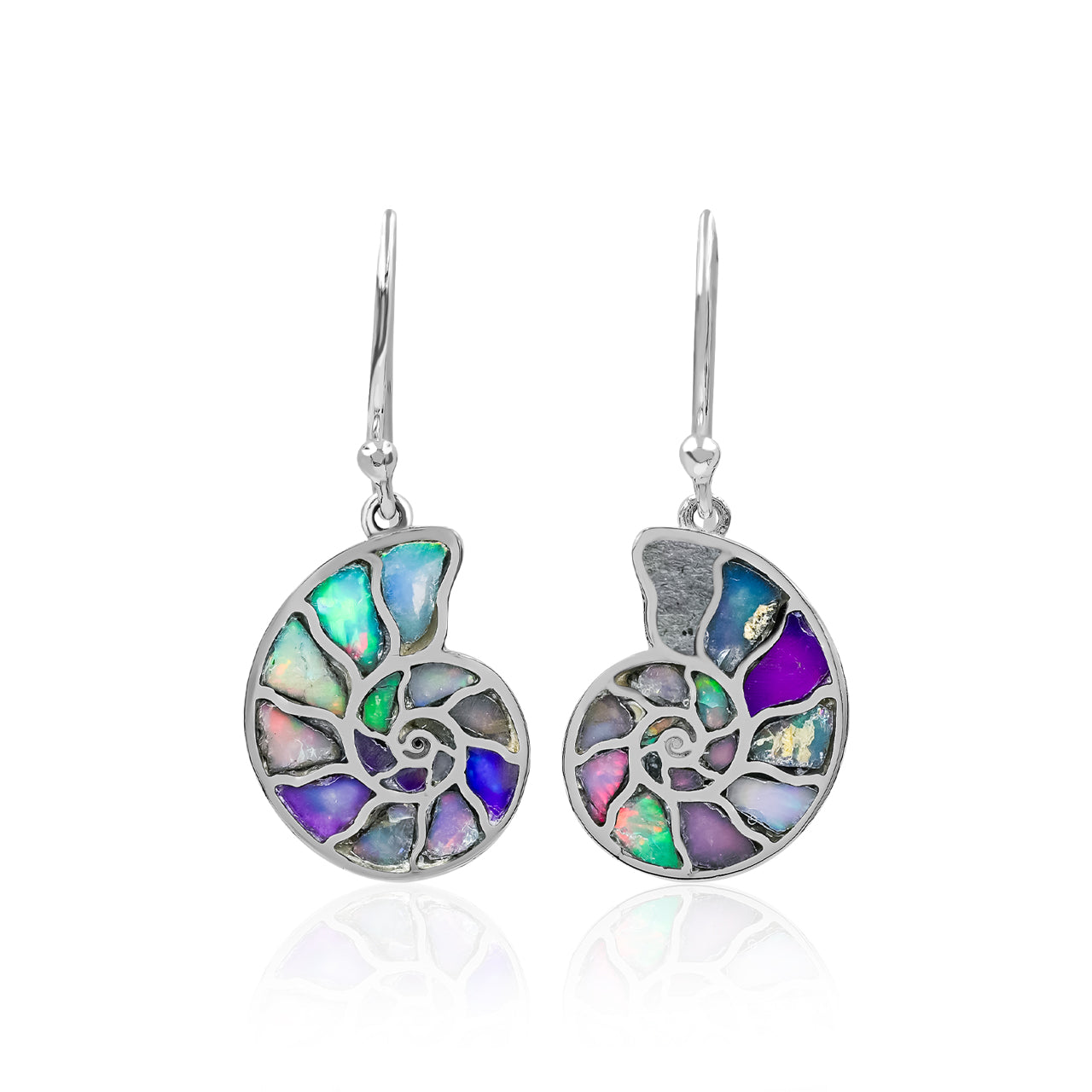 Arete Starborn Nautilus amonita con incrustaciones de piedras preciosas en plata de ley - Extra pequeño