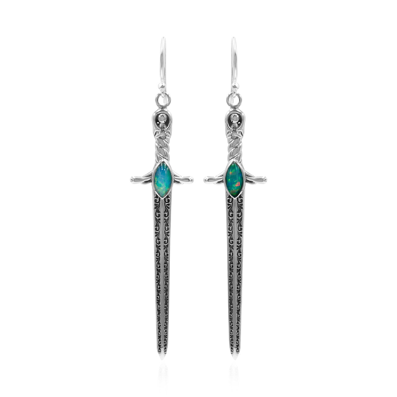 Starborn Ethiopian Opal Sword Earrings in Sterling Silver