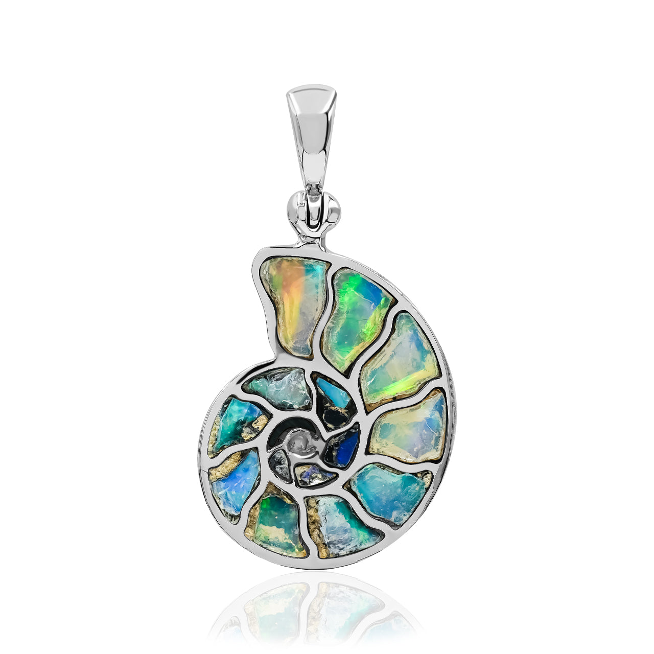 Starborn Gemstones Inlay Nautilus Ammonit Anhänger in Sterling Silber