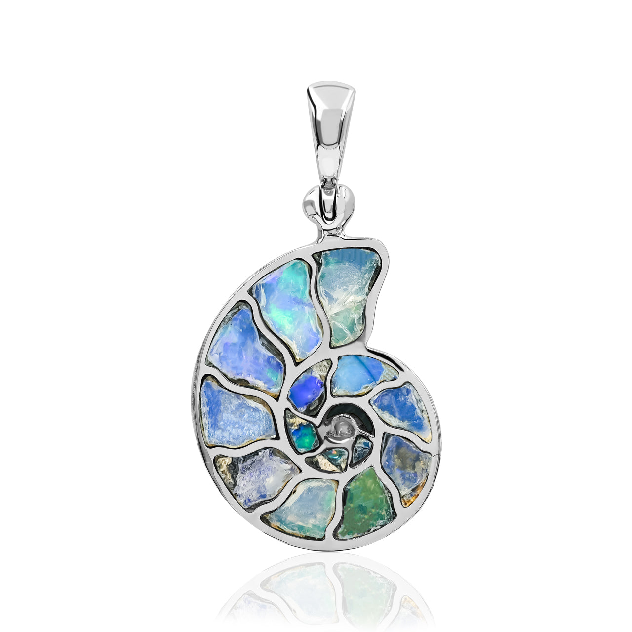 Starborn Ethiopian Opal Inlay Nautilus Ammonite Pendant in Sterling Silver