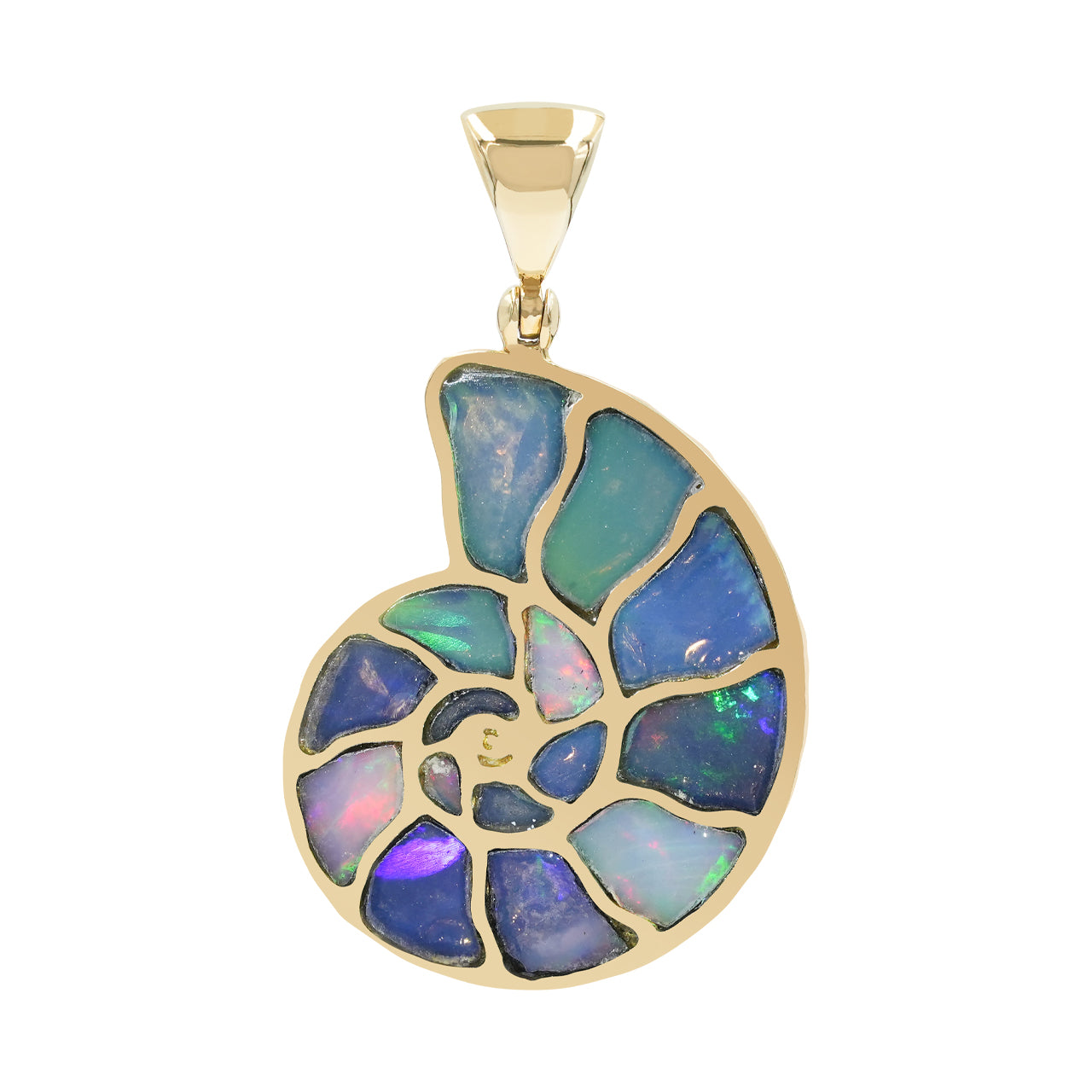 Starborn Äthiopischer Opal Inlay Nautilus Ammonit Anhänger in Sterlingsilber